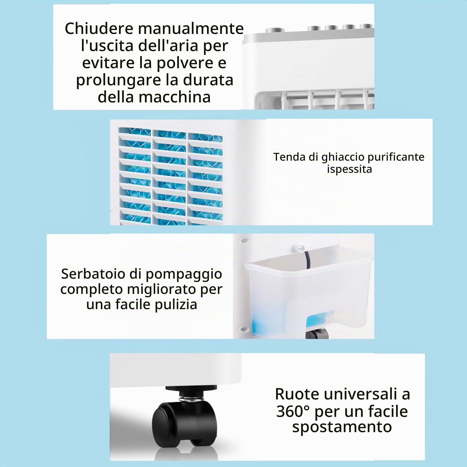 Condizionatore d'aria portatile 3 velocità 90° Oscillante funzionamento silenzioso Display digitale Timer 8 ore Raffreddatore d'aria evaporativo con ventola di raffreddamento a distanza per casa