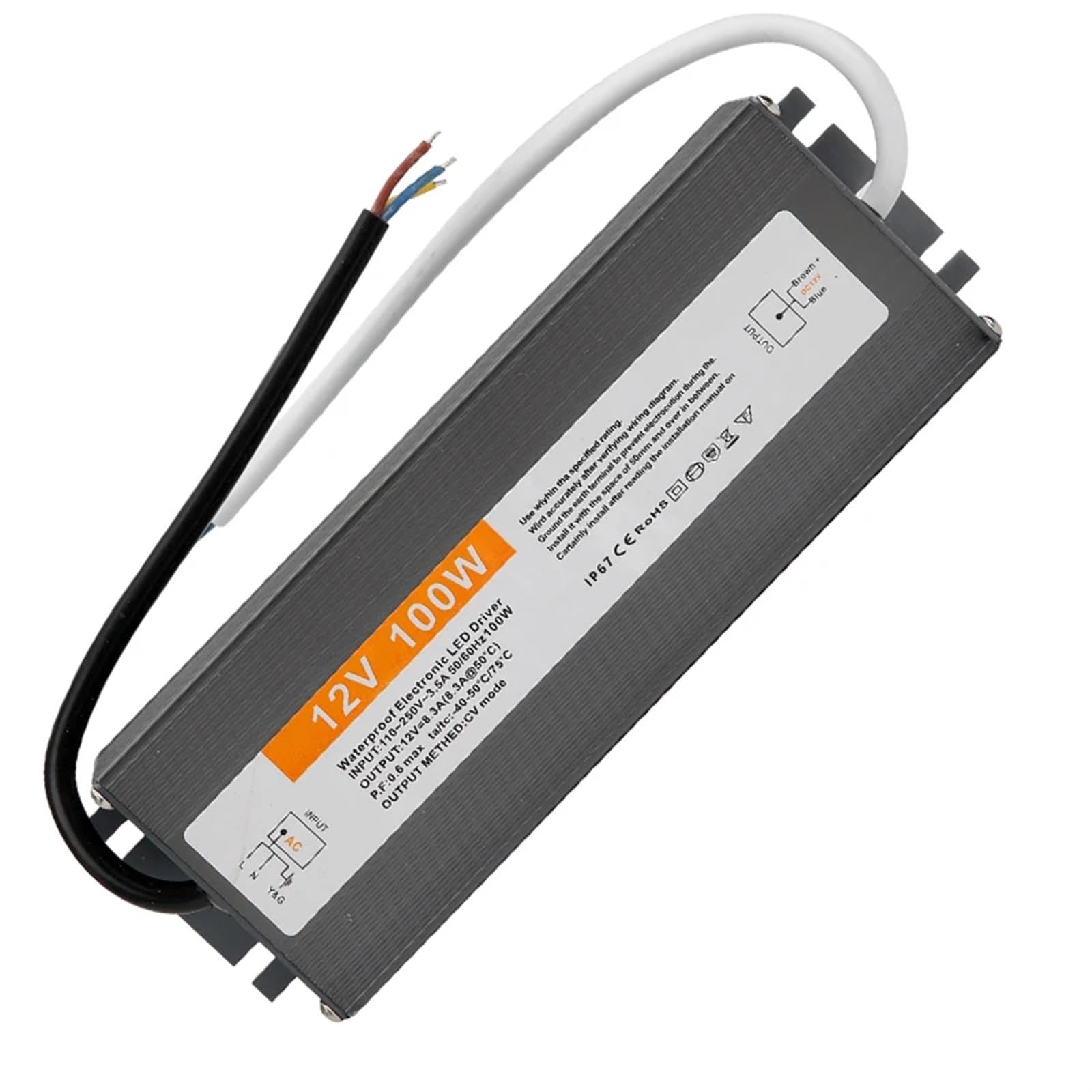 Illuminazione 110-250 V CA a CC 12 V 100 W 8,3 A Adattatore driver LED Alimentatore switching impermeabile in alluminio for esterni IP67