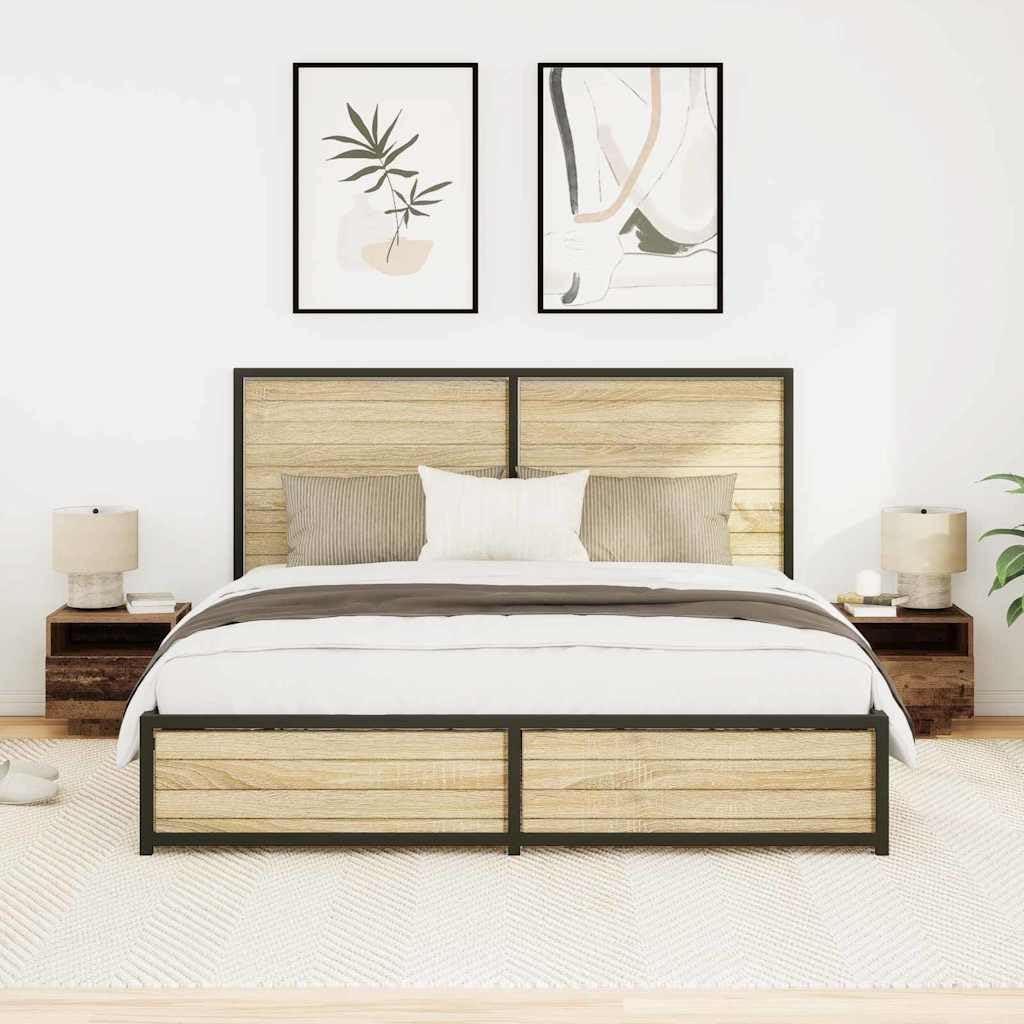 Zestaw 2 stolików nocnych, stare drewno z materiału drewnopochodnego, 40 x 39 x 37 cm, z szufladą, półką, paskiem LED i źródłem zasilania USB, do sypialni, łóżka, salonu, korytarza