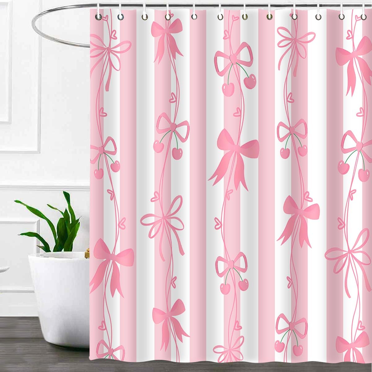 Rideau de douche nœud rose esthétique moderne pour salle de bain 183x183