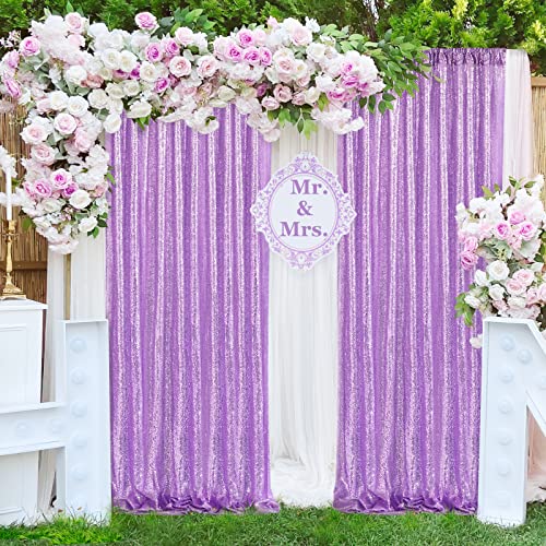 Image of Lavender Sequin Backdrop Curtains-1 Panel 5FTx8FT Light Purple Backdrop for Wedding, Glitter Party Decorations Background Drapes for Birthday Party Anniversary Graduation Photo Booth Decor