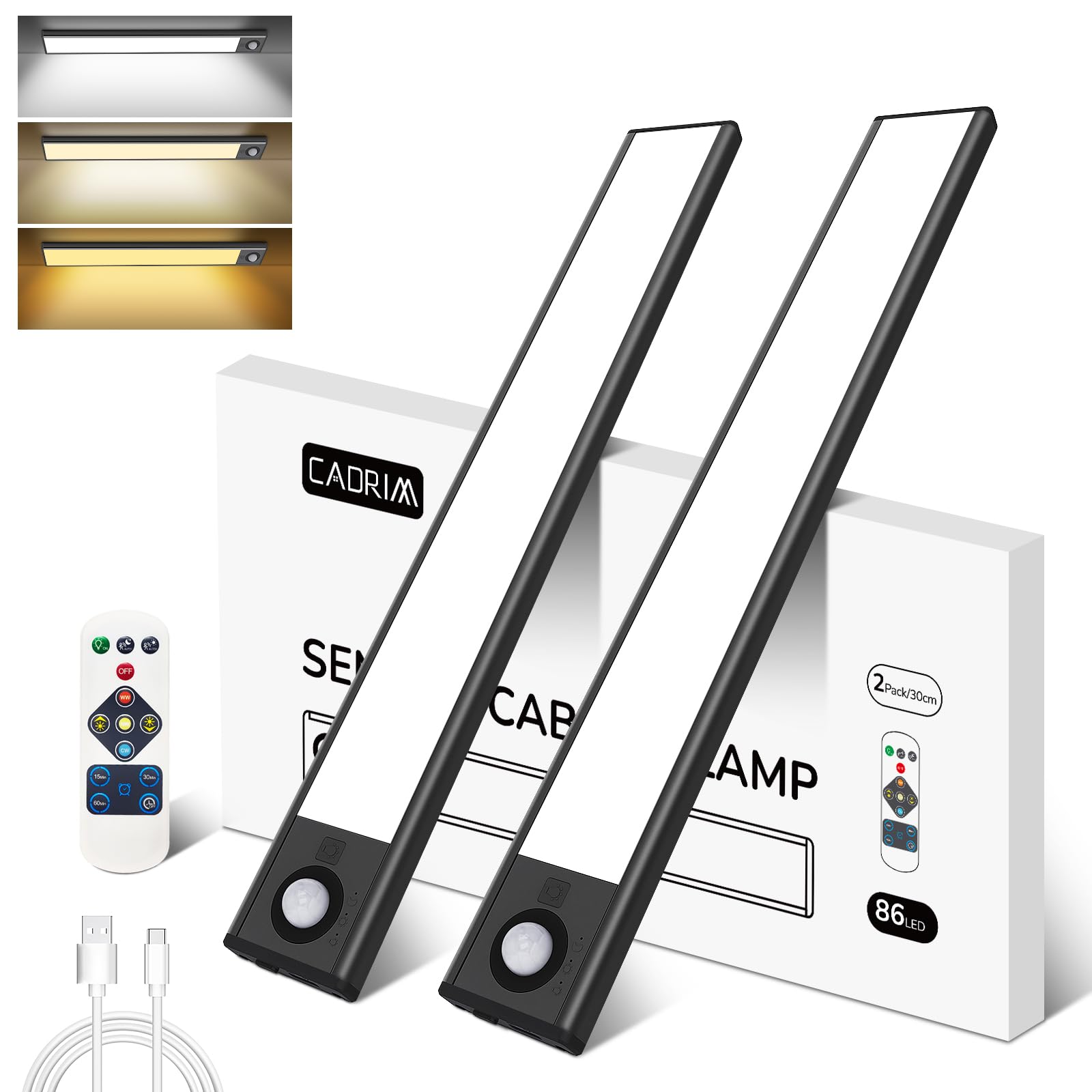 Snapklik.com : 12 Inch 2 Pack Motion Sensor Under Cabinet Light Wireless