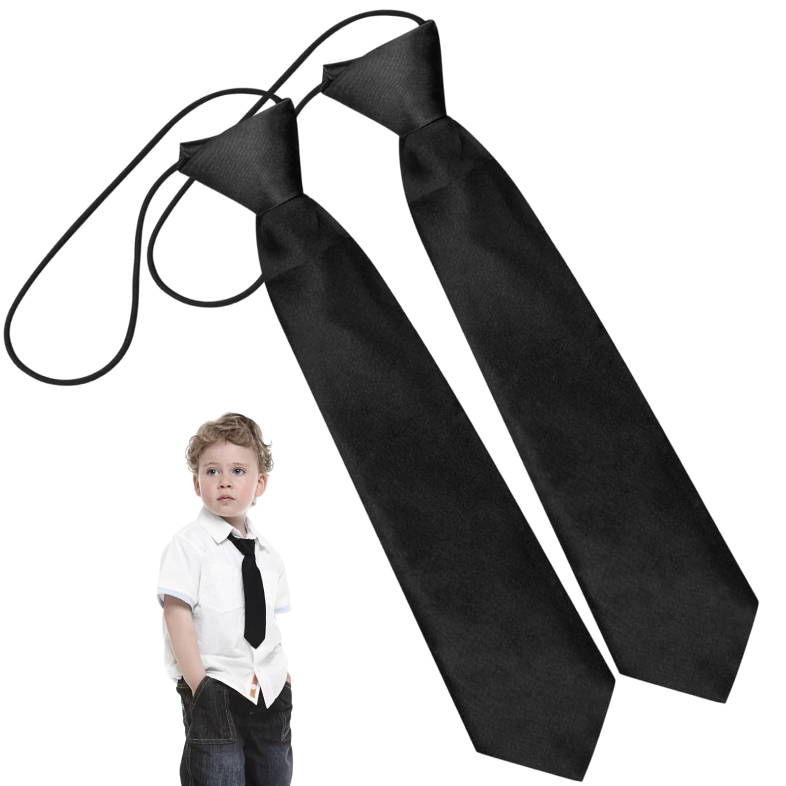 NVTEGR2 Pcs Kids Ties - Adjustable Boys' Ties for Formal And Casual Occasions Wedding Graduation School Uniforms (Black 28CM)