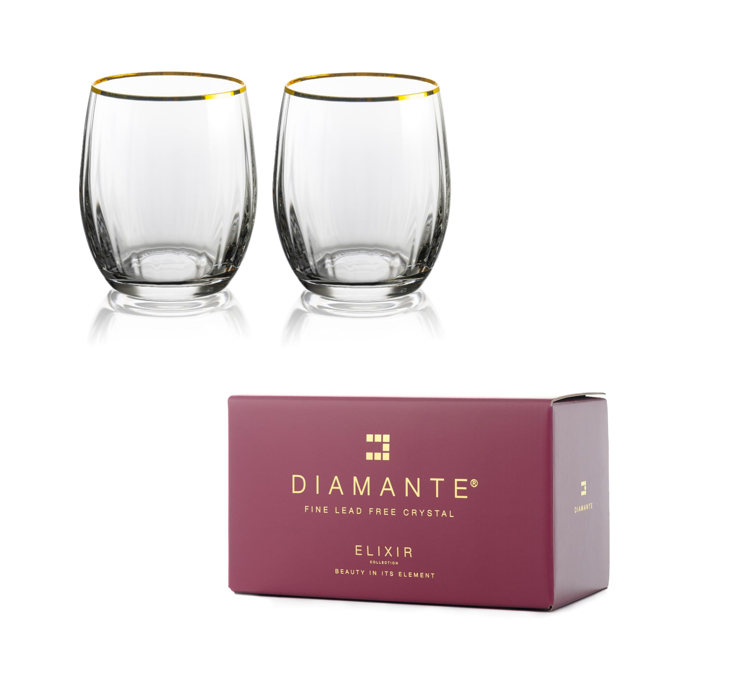 Verre à whisky cristal DIAMANTE Mirage Gold avec bords peints en or véritable pour dégustation