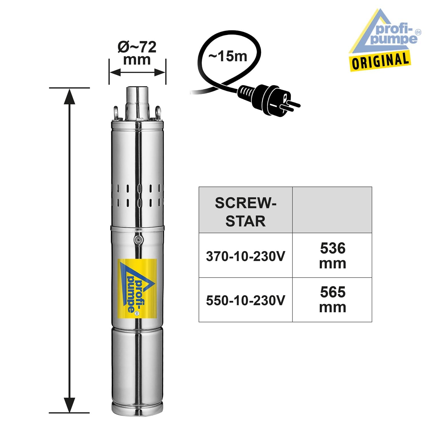 Pompa studni głębinowej 3″ 550 W, 230 V ~ 10 bar, odporna na piasek, stal nierdzewna
