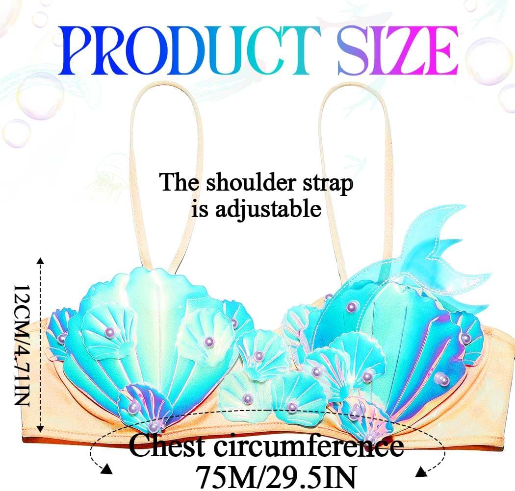Aukmla Mermaid Costume Seashell Bra Top LED Light Up Shell Rave Bikini Crop Tops - Image 7