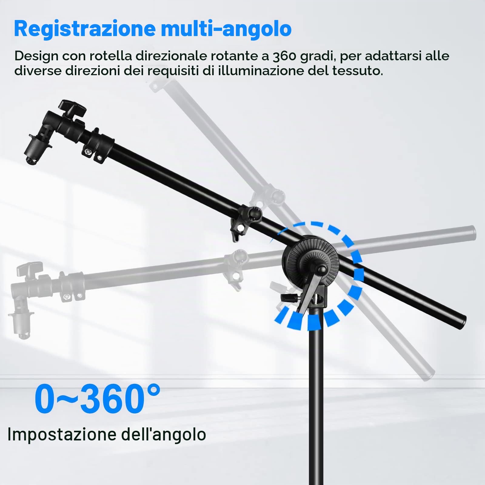 Supporto riflettore, braccio estensibile 66 – 170 cm, supporto allungabile per riflettore fotografia a 360 gradi girevole per studio fotografico