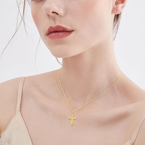 Miniatura 2 de ELFRONT 14K Solid Gold CrossHecate Necklace for Women Delicate Gold Tree of Life Cross Pendant Necklace Religious Jewelry Gifts for Girl Wife Mom