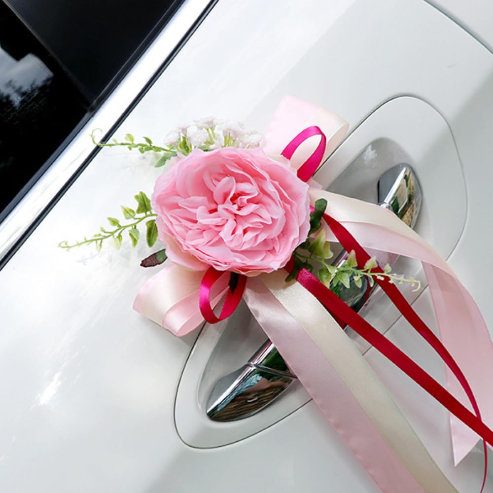 Whakano 6 lazos de coche para boda, flores artificiales, decoración de coche, decoración de espejo retrovisor, decoración de mesa, decoración de mesa, silla de boda, color rosa