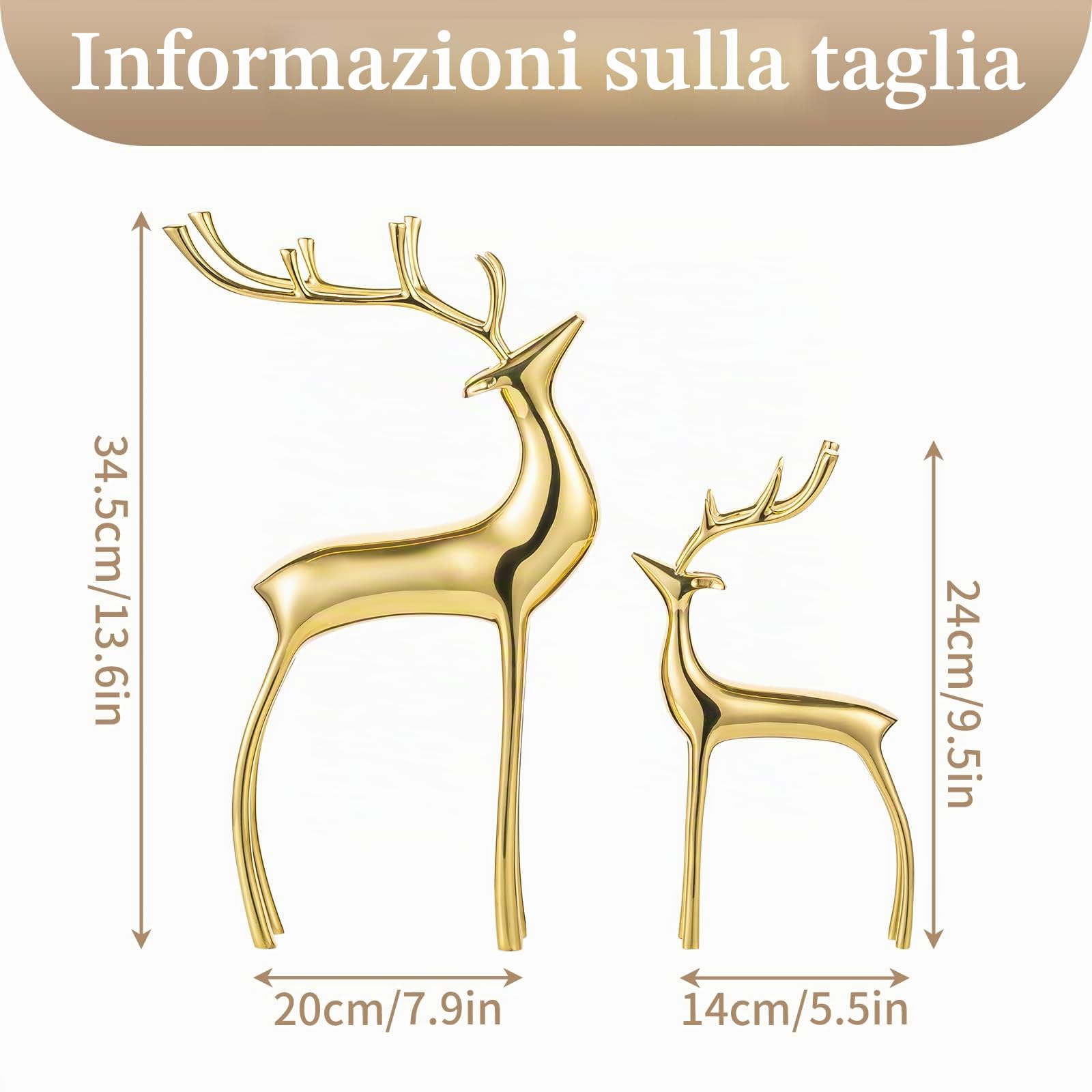 Sziqiqi Sculture Statuette di Animali di Renna, Ornamenti di Cervo in Metallo per la Decorazione Interna Accenti Soggiorno Camera da Letto Ufficio Libreria da Tavolo Cappotto di Natale Decorazione,