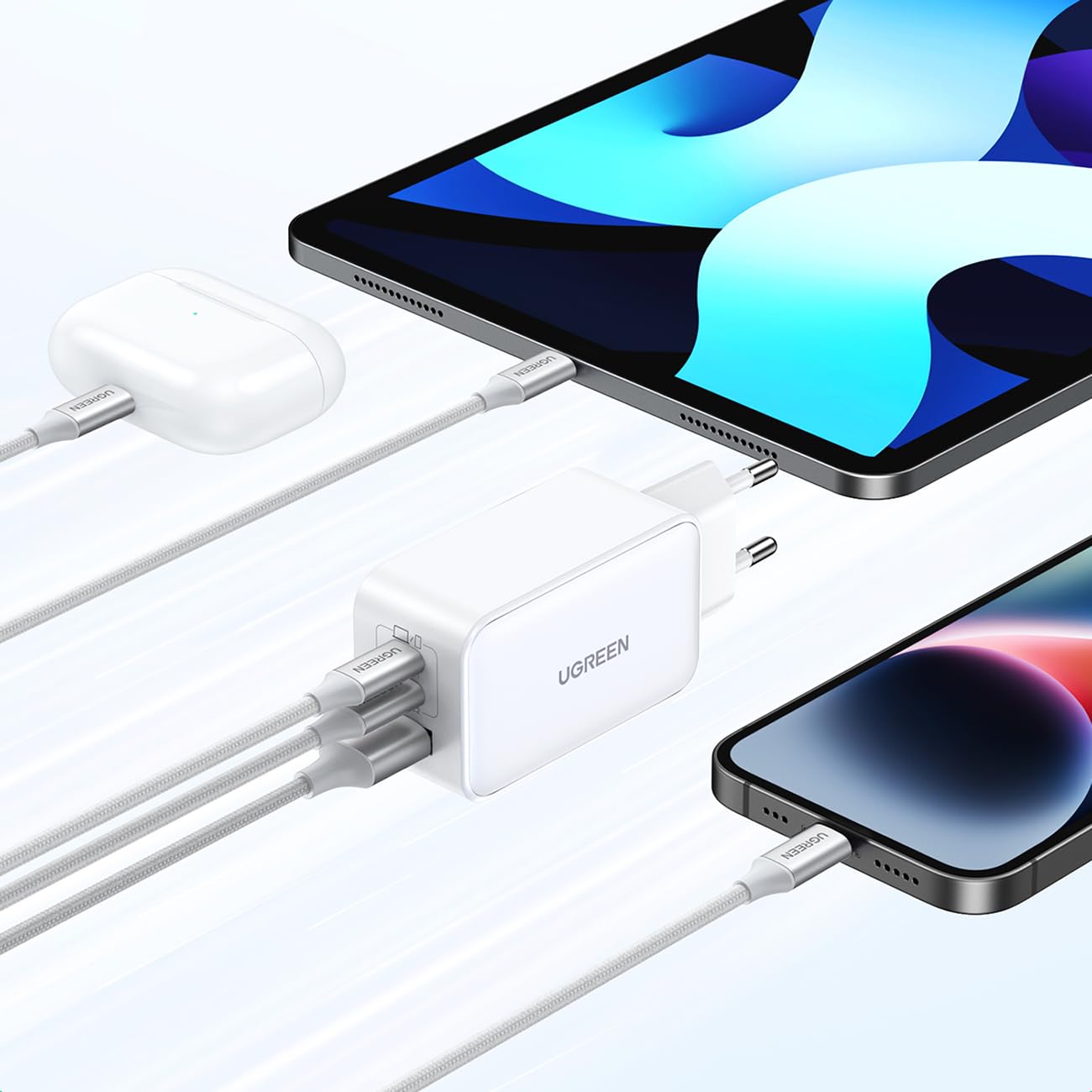 UGREEN Nexode Cargador Carga Rápida Gan 65w 2 USB-C + 1 USB-A Blanco
