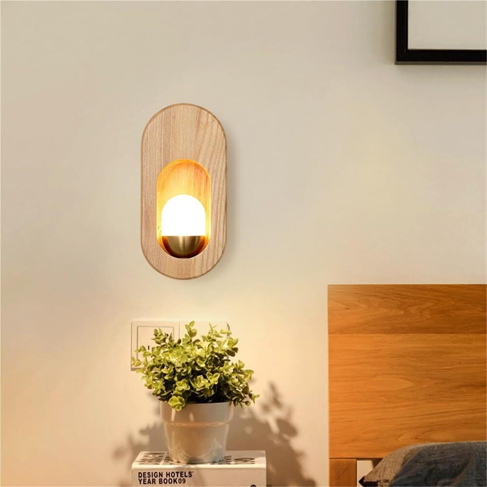 Lampa ścienna wewnętrzna nowoczesna lampa ścienna z litego drewna, nordycka owalna lampa ścienna do wnętrz, sypialni, hotelu, korytarza, dekoracja na zewnątrz