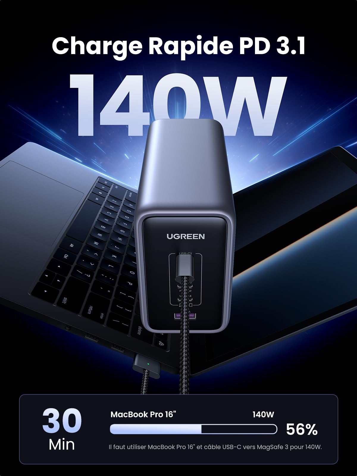 UGREEN Nexode 300W USB C Chargeur Station PD3.1 140W Charge Rapide GaN Tech