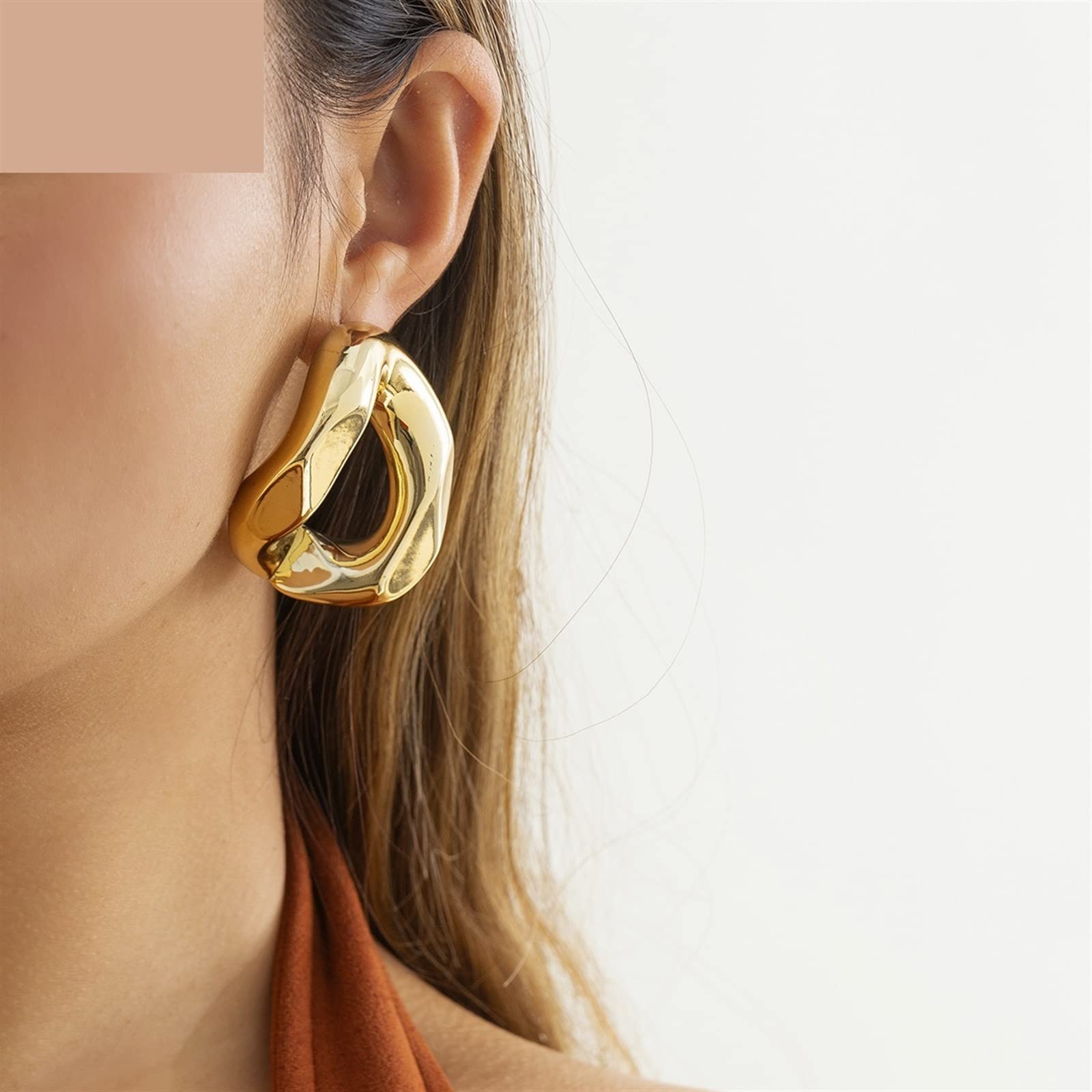 HJMMHX Damen-Ohrringe, übertriebene Creolen für Frauen, Vintage-Stil, geometrische Kreis-Schleifen-Ohrringe aus Metall, Schmuck
