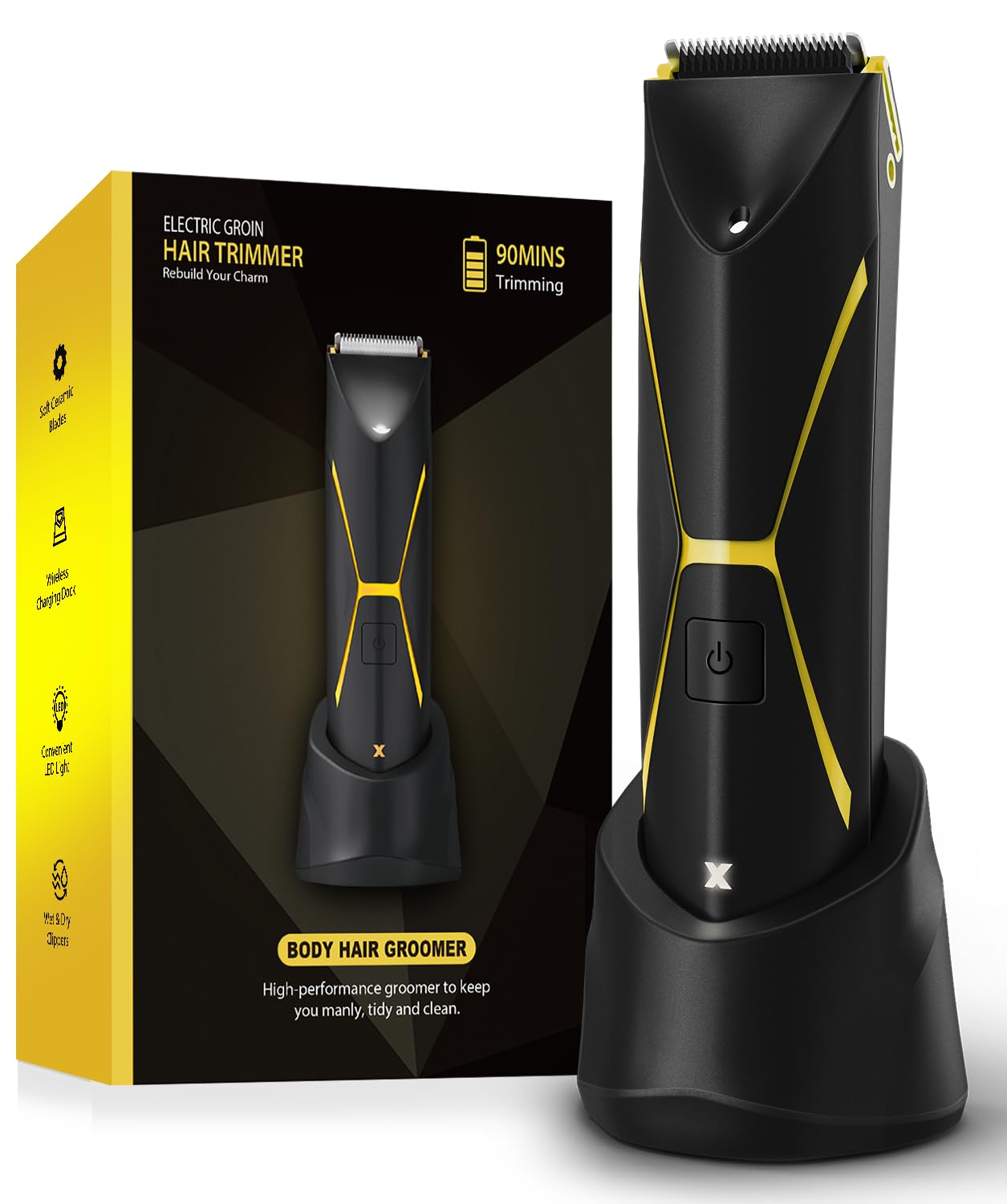 Electric Body Hair Trimmer for Men - Manscape Pubic Hair Groomer Waterproof Ball Shaver Type-C Rechargeable Cordless Replaceable Ceramic Blade Clipper Wet/Dry Male Professional Grooming Smooth