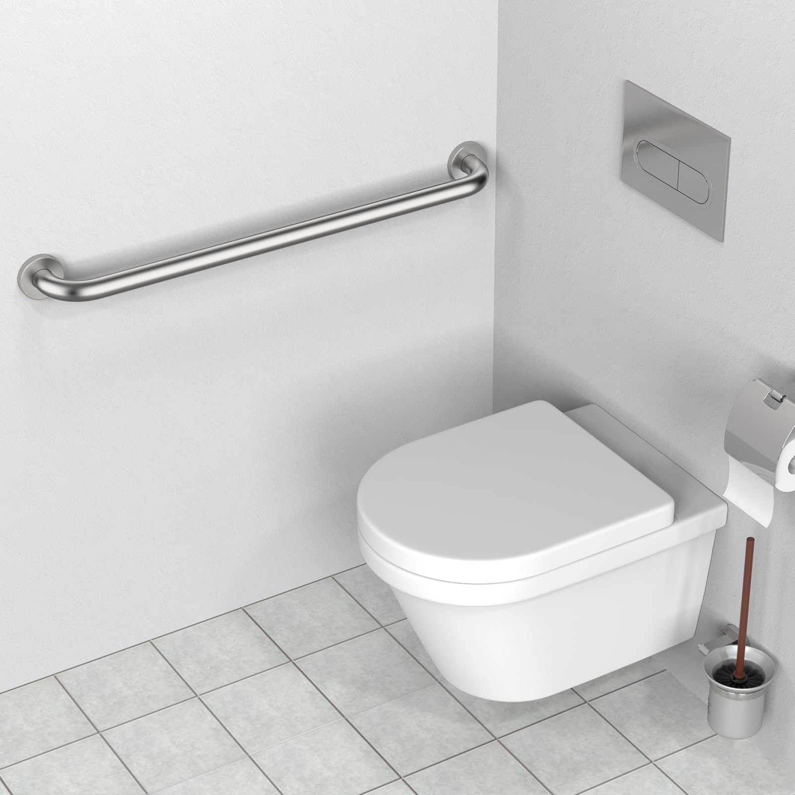 ZUEXT SUS304 - Barra per doccia in acciaio inox satinato e nichel spazzolato, con impugnatura per vasca da bagno (3,2 cm di diametro)
