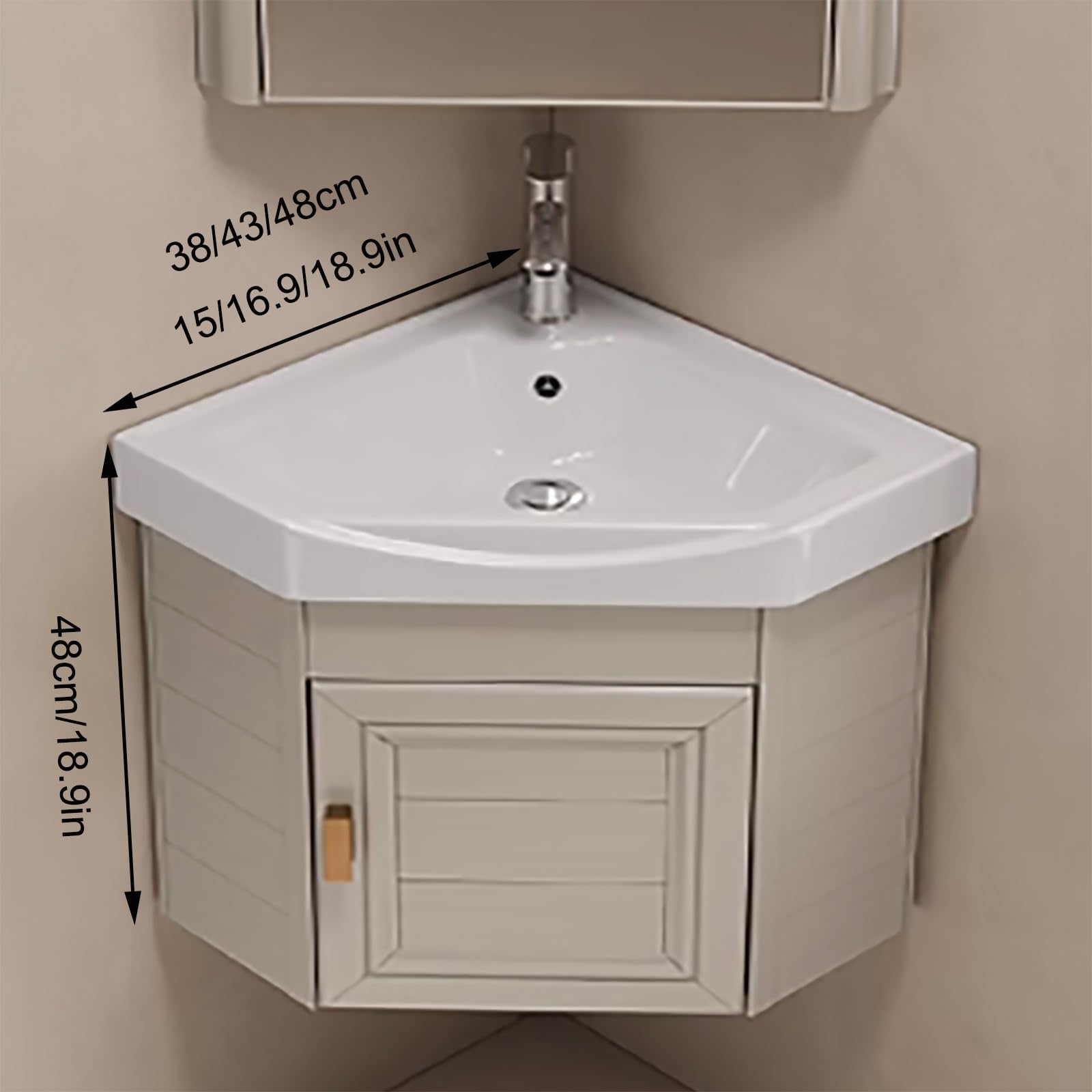Eckwaschbecken Mit Unterschrank, Wandmontiertes Keramik Waschbecken, Badezimmer-Waschbecken, Mit Wasserhahn, Badunterschrank Waschbecken, Badmöbel-Set, Für Badezimmer(Gray,48cm/18.9in)
