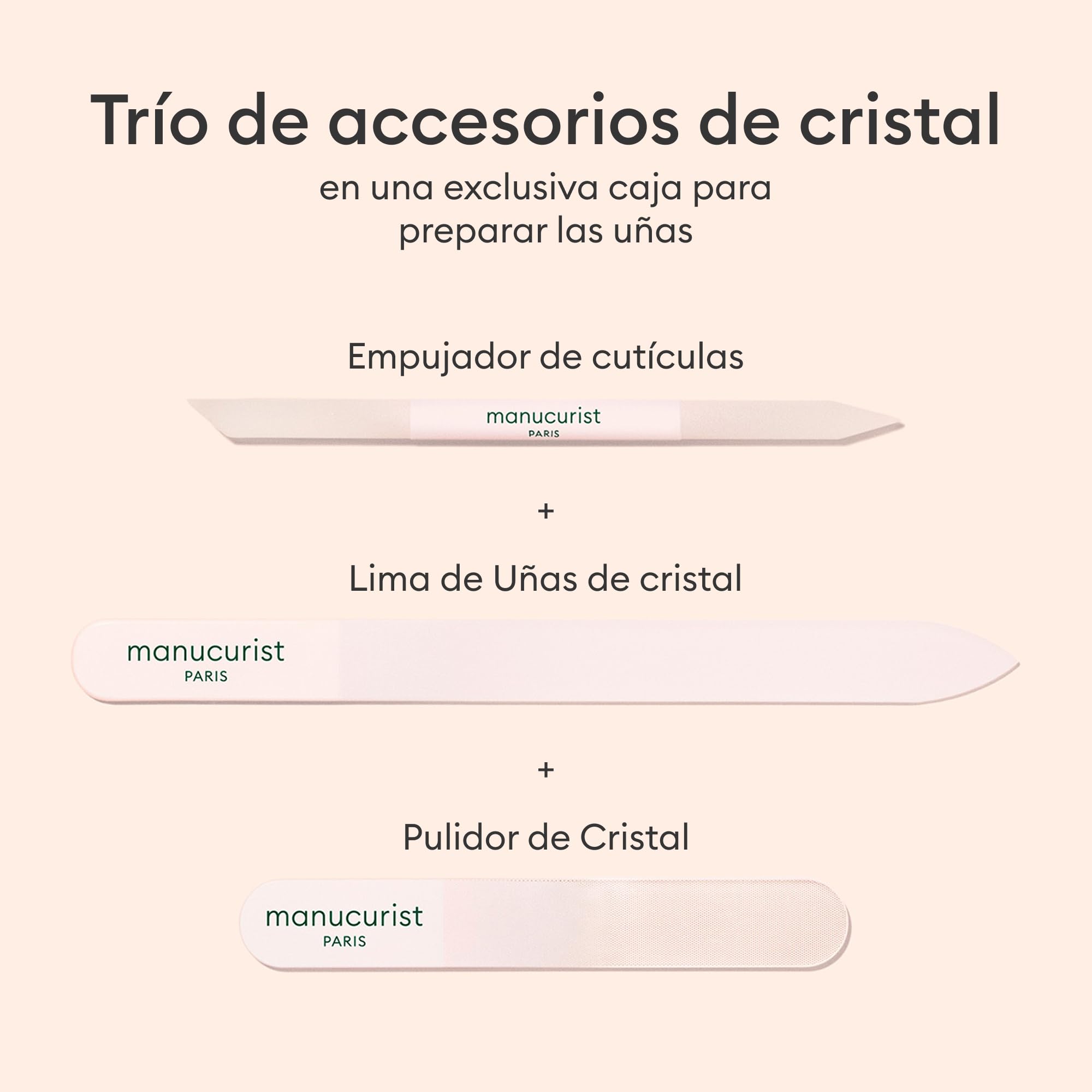Manucurist Trio Coutellerie – Estuche exclusivo con lima de vidrio, Pulidor y Empujador de Cutículas – Accesorios para el cuidado de las uñas - Nail Care - Regalo Mujer