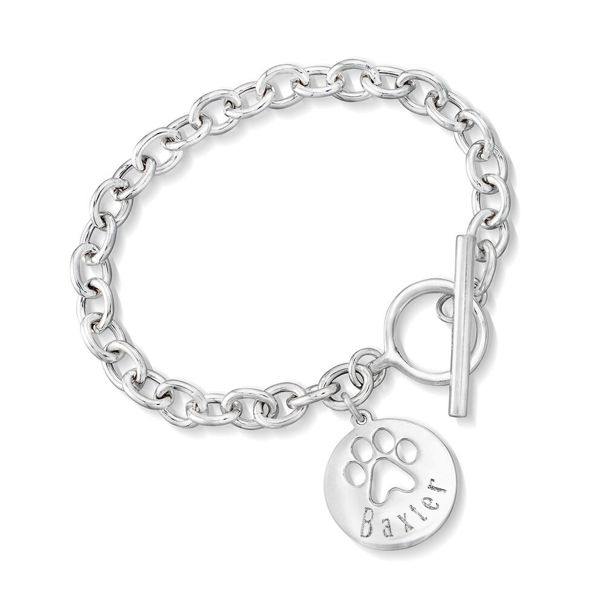 Ross-Simons Sterling Silver Personalized Paw Print Cut-Out Charm Bracelet