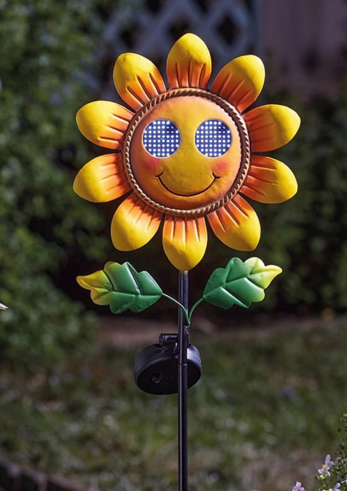 Garden Mile Solar Sunflower Garden Stake Light with Blinking LED Eyes, Waterproof Hand-Painted Metal Solar Lights For Outdoor Garden Pathway, Lawn & Patio, Decorative Garden Ornament