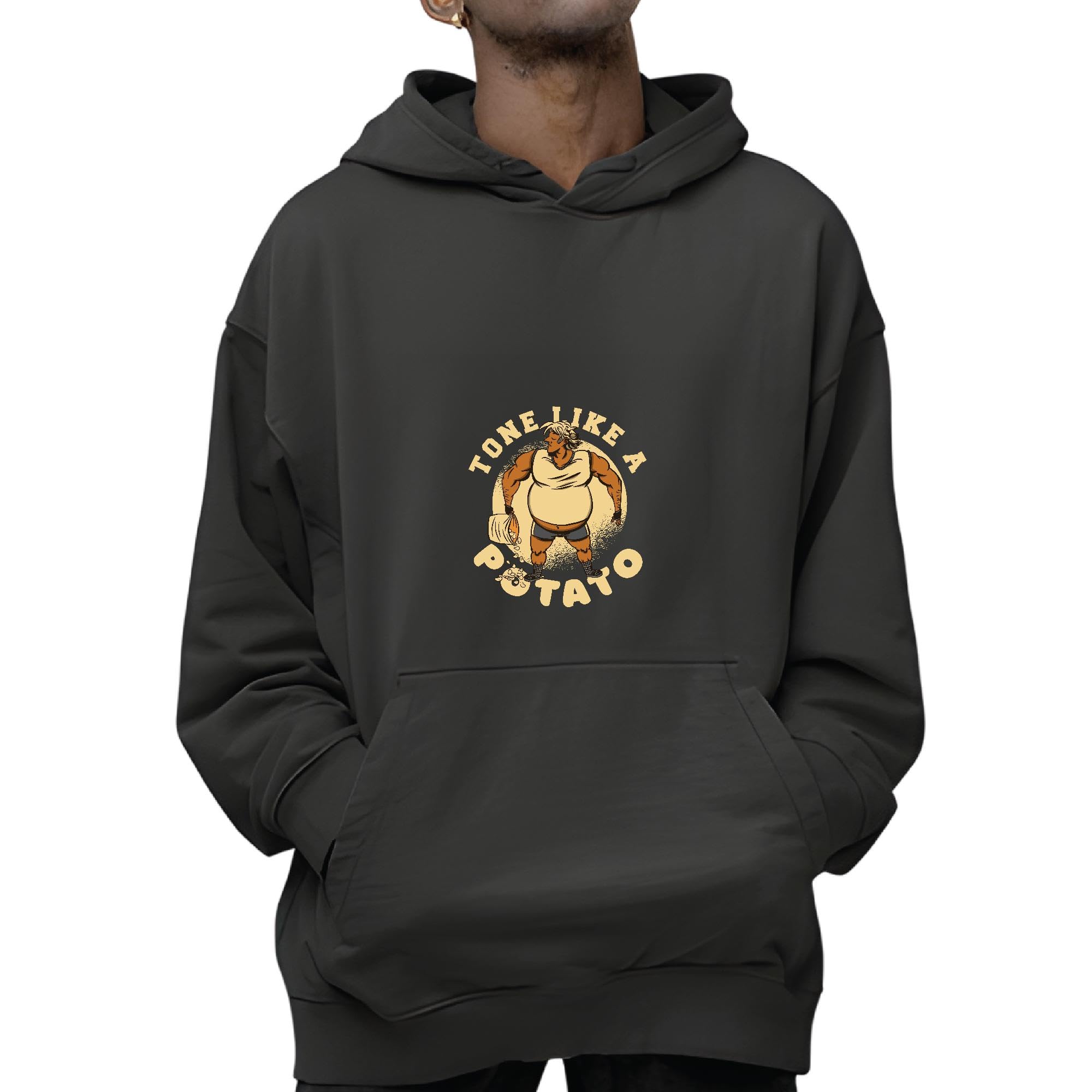 BejobfunGift for Bodybuilder Man with Fat Belly Tone Like a Potato Quote Present for Fitness Enthusiasts Black and Muticolor Unisex Hoodie