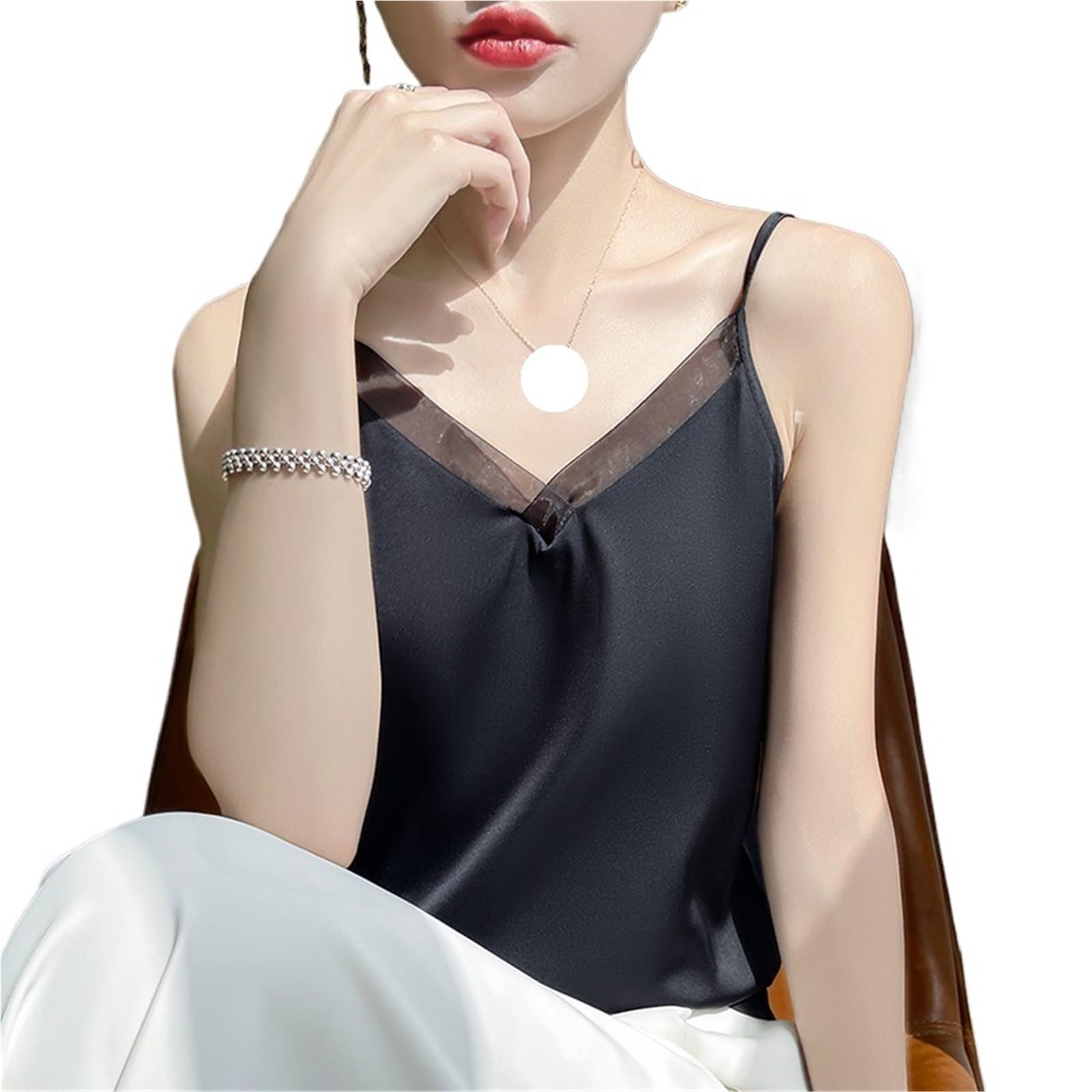 Camisola SóLida BáSica Chaleco de Verano for Mujer, satén y Seda, con Tirantes Encaje, sin Mangas para Niña Camisola