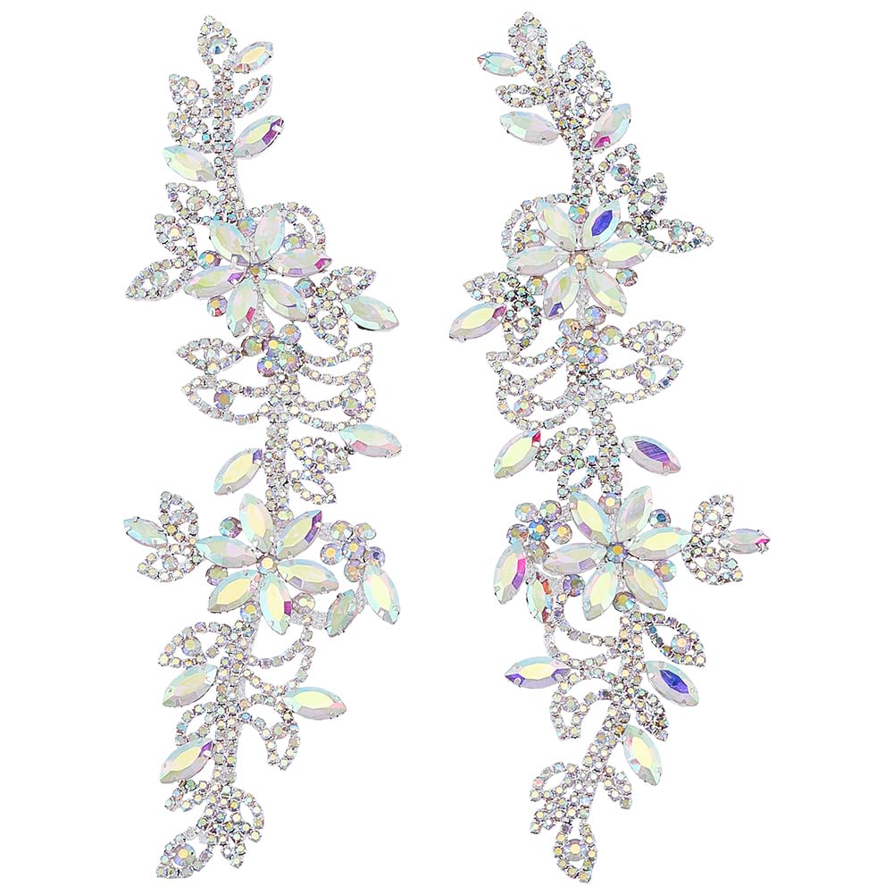 FINGERINSPIRE 1 Pair Beaded Rhinestons Appliques Patch Crystal AB Rhineston Sewing Applique Patches Handmade Silver Flower Rhinestons Beaded Patches for Wedding Dress Decoration Clothes Accessory