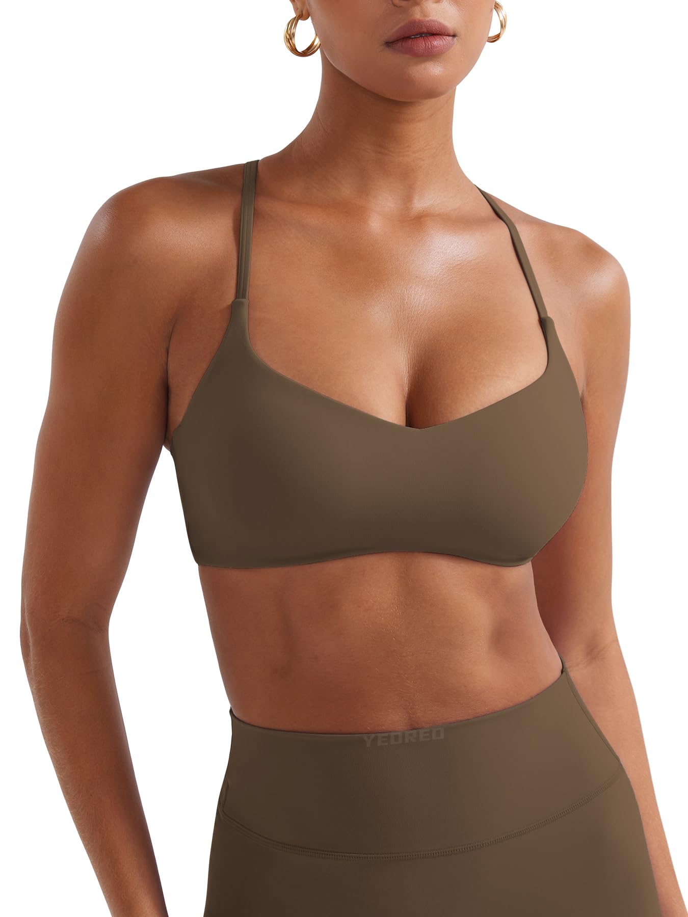 YEOREO Y Back Sports Bras for Women Padded Racerback Bra Paisely Light Impact Adjustable Straps Gym Workout Tops
