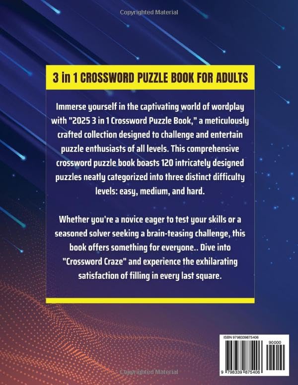 2025 Crossword Puzzles Book for Adults with Solutions (3 in 1): 120 Large Print Word Games for All Levels of Difficulty (Easy, Medium and Hard): Brain Games for Teens, Young People, Seniors - Image 2