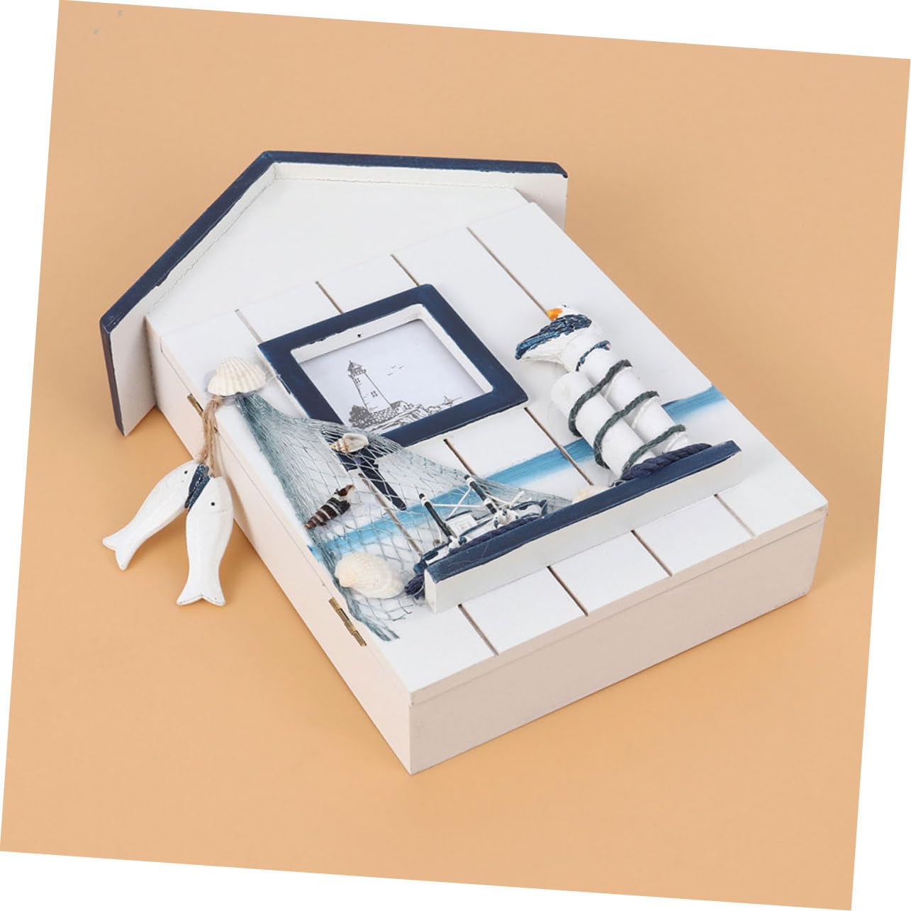 TOPBATHY Cassetta Portachiavi da Parete in Stile Costiero, Forma Casa, Mdf, 2 Pezzi, Decorativa per Ingresso e Casa