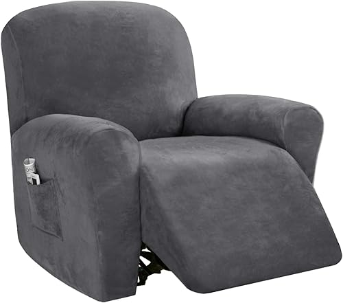 Vista 13 de PrinceDeco Funda para silla reclinable, fundas elásticas de terciopelo para sofá reclinable, estilo de 4 piezas, fundas para sillas reclinables