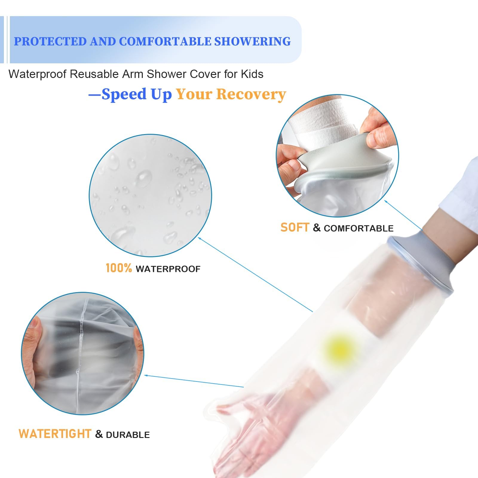 Waterproof Full Arm Cast Covers for Shower Kids - Available in 3 Sizes|Reusable Child Long Arm Cast Sleeve Bag Covers- Watertight Protection forWounded Elbow Wrist Hand Finger Forearm (Size:S)