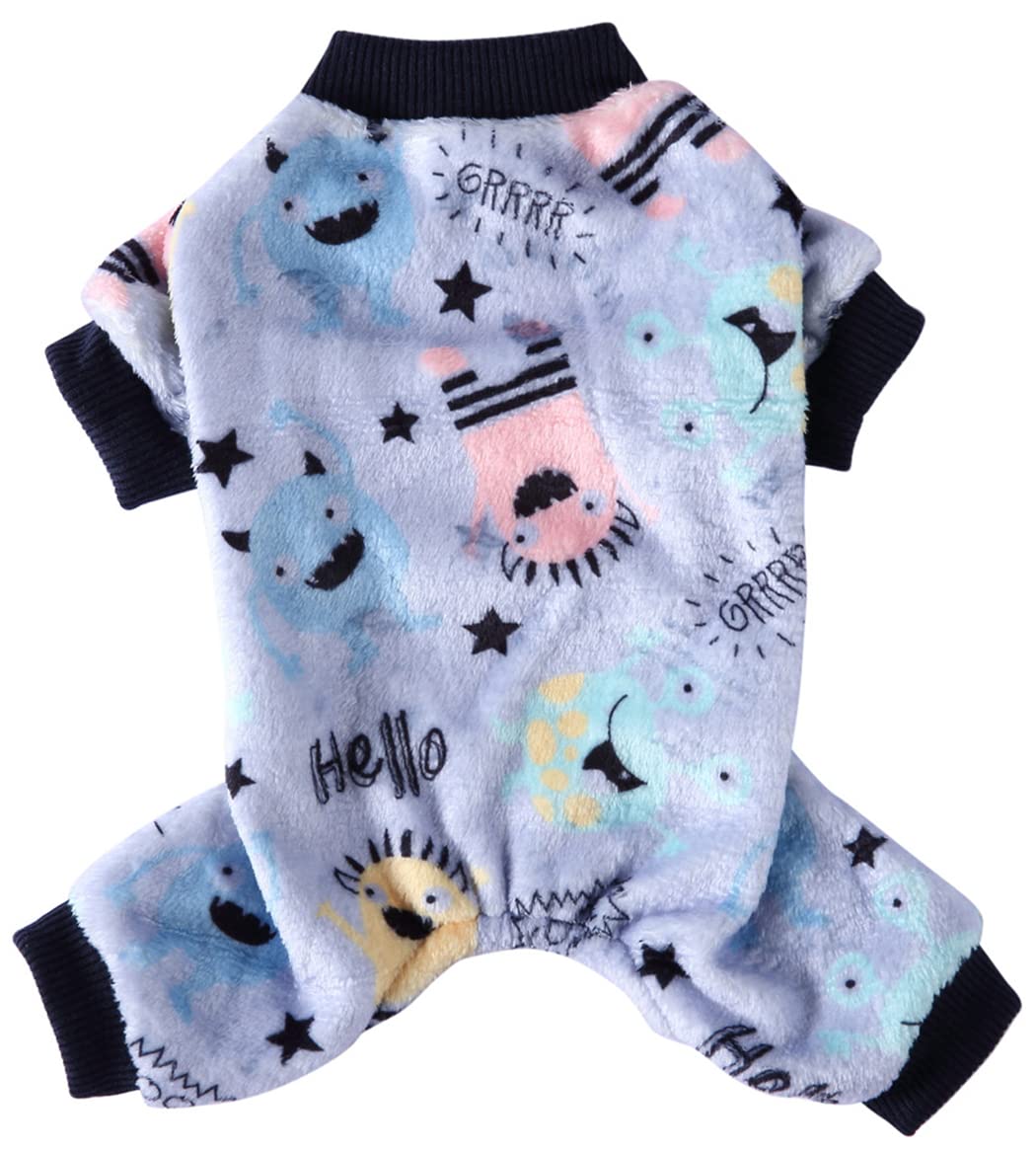 XIAOYU Halloween Dog Pajamas Soft Warm Pet Clothes Cat Apparel Dog Jumpsuit for Small Dogs Cats Pets Monster, M