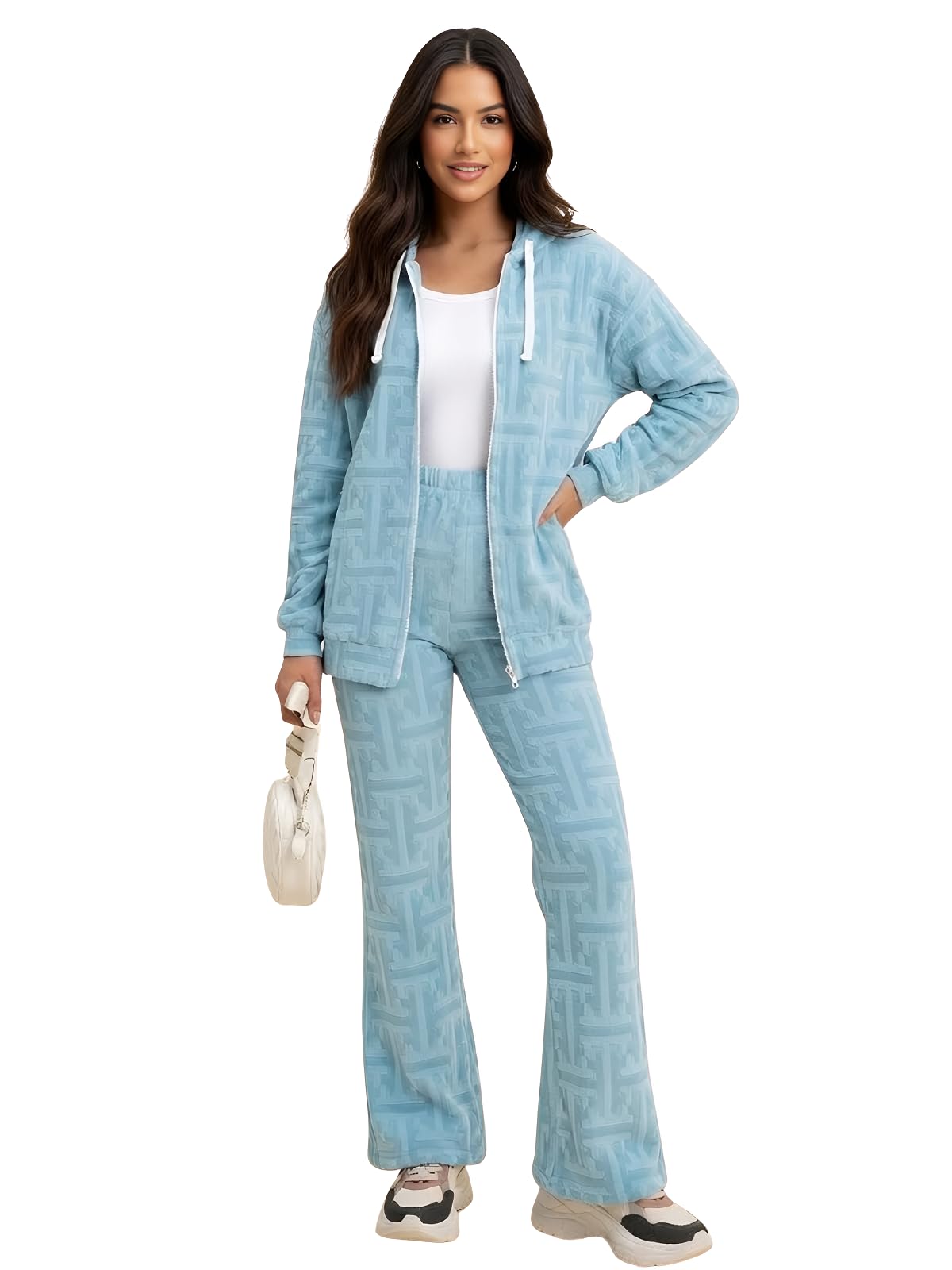 Leriya Fashion Co-ord - Conjunto elegante para mujer | Conjunto cálido con capucha y pantalón | Vestido de invierno para mujer | Traje casual de viaje y ropa de descanso