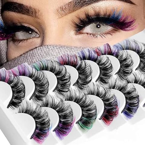 Coloured False Eyelashes False Lashes Faux Mink Lashes Colored Lashes Fluffy Wispy Russian Strip Lashes with Color (7 MIX Colors ) (Color mix01) Cover