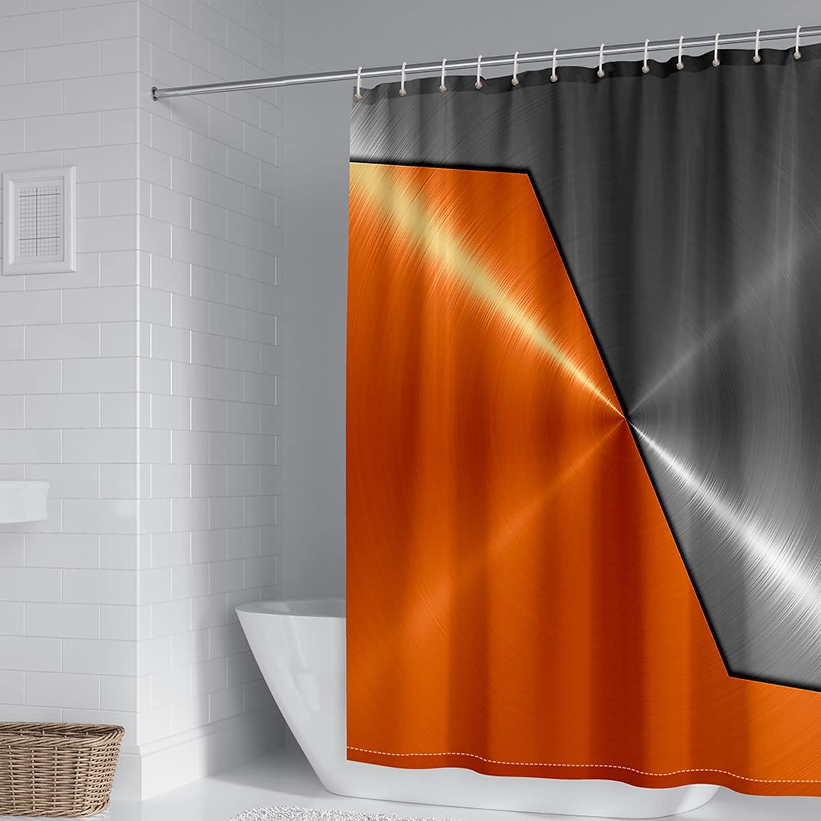 Rideau de douche géométrique orange en tissu imperméable et sain