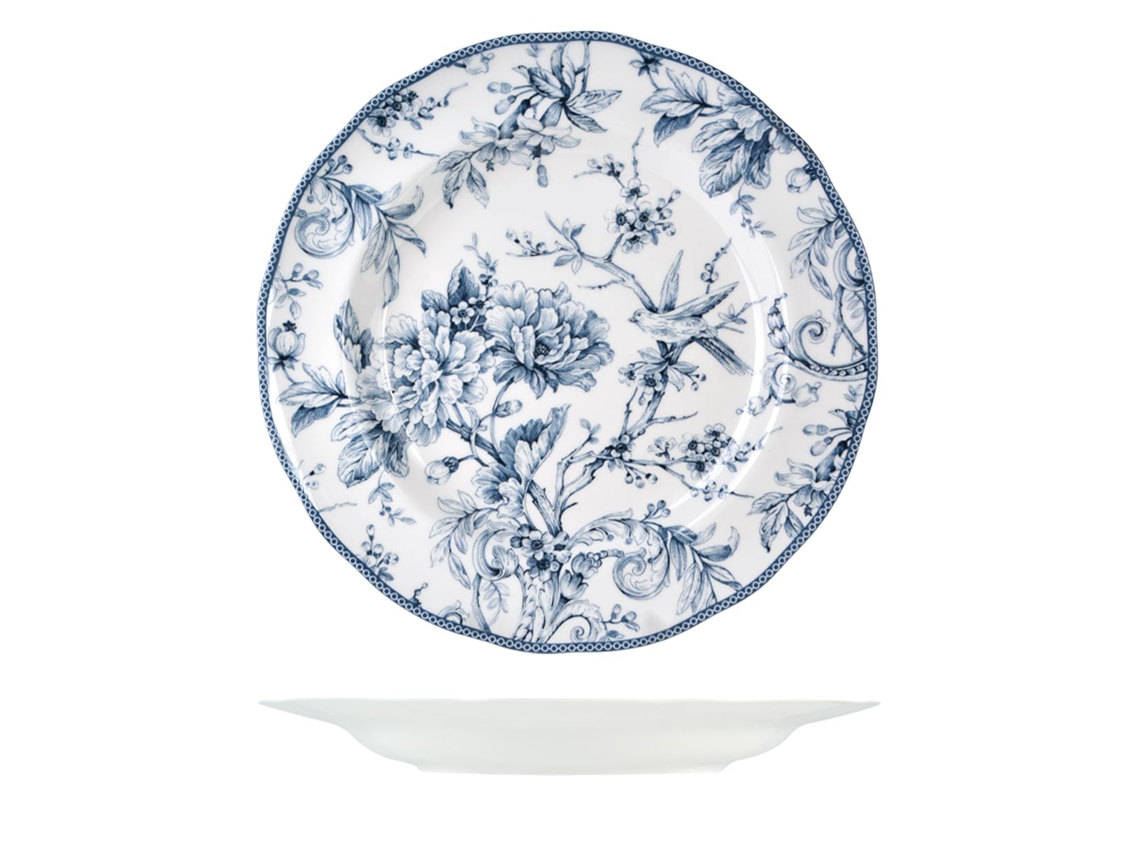 H&H Kensington Porcelain Round Plate, Blue and White, 32.5 cm, English Style