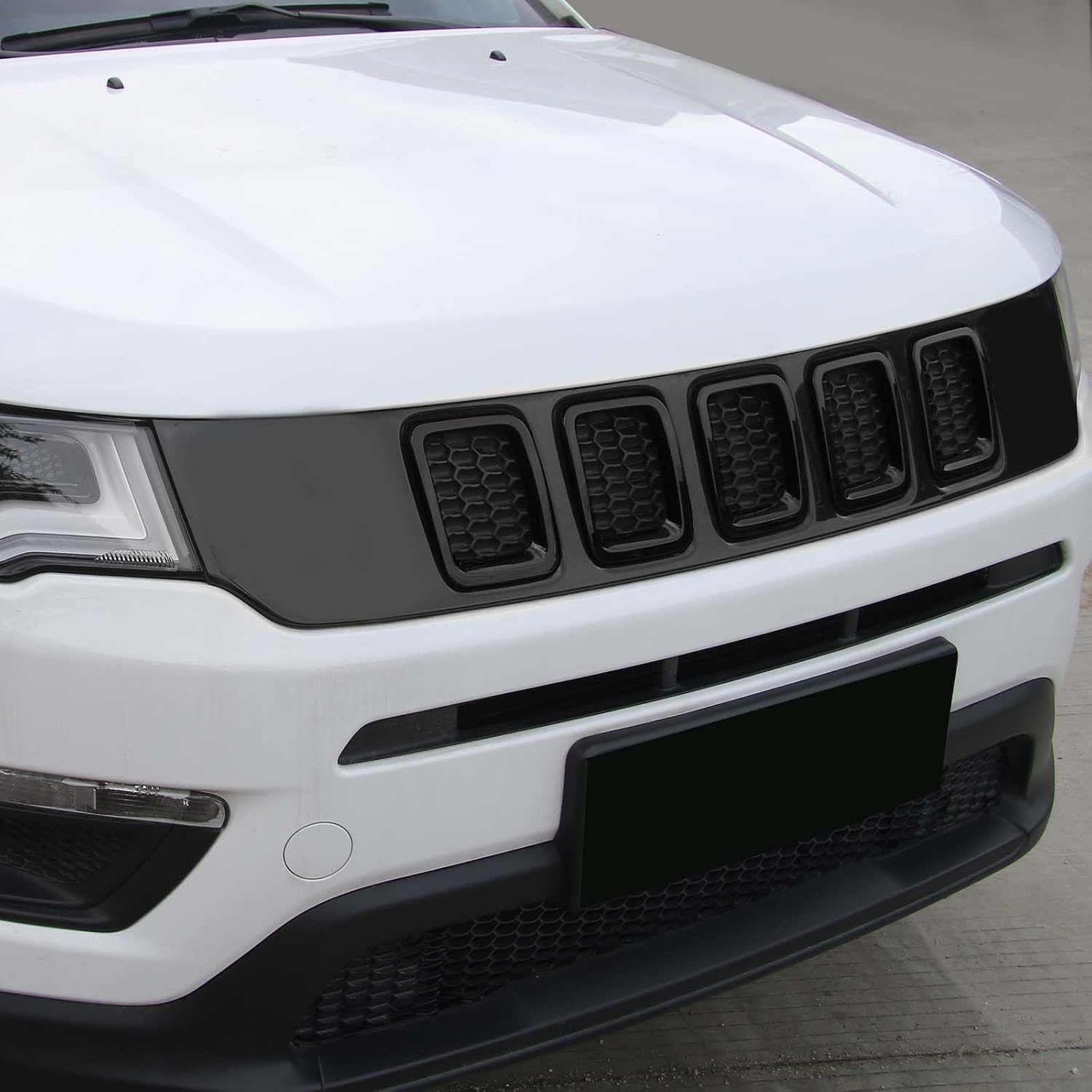 Jimen Compatible with Jeep Compass 2017-2020, 7PCS Front Grille Inserts Grill Cover Exterior Trim Accessories (Black)