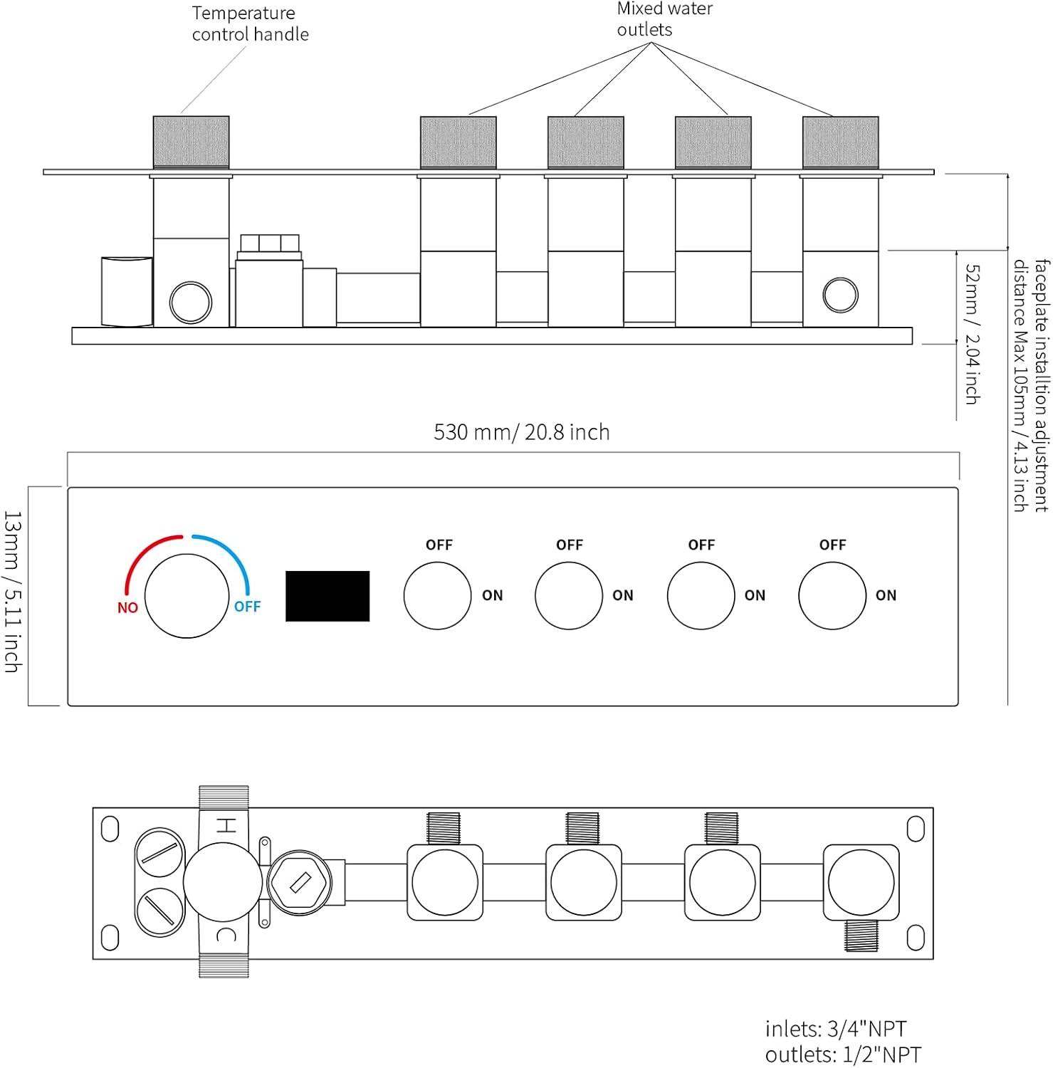 AYIVG Thermostatic Full Body Shower System Dual Rainfall Shower Head LED 16 X 26 Inch And 8 Inch Wall Mount With 6 Jets 4 Way Diverter Valve Digital Display Handheld Shower Fauct Set (Brushed Nickel)
