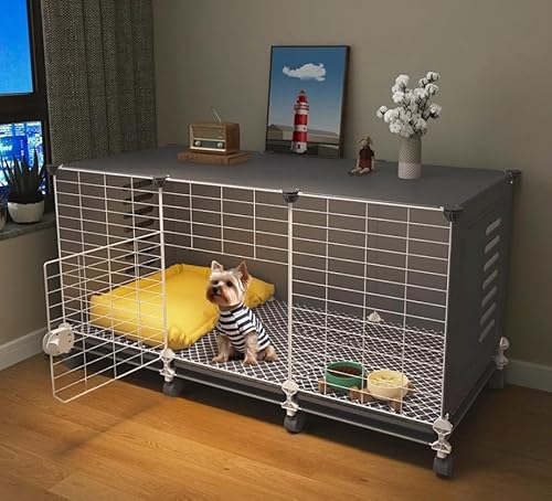 Ragoj 犬ケージ ケージ 犬 中型犬 小型犬用ゲージ 犬用 ケージ ペットハウス トレイ付きでお手入れ簡単 大容量 ベーシック ペットケージ 簡単な組み立て ペットゲージ 犬 サークル 犬サークル ペットサークル 屋根と車輪付き 屋内および屋外での使用