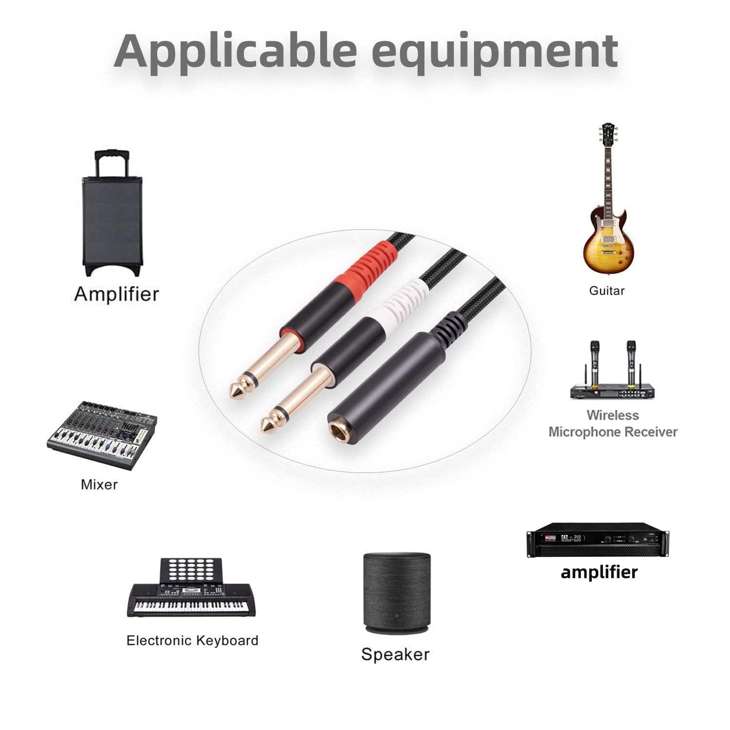 Confezione da 2 cavi breakout TRS da 1/4 da 3,5 m, adattatore splitter a Y, 6,35 mm TRS femmina a doppio jack TS mono maschio da 6,35 mm, per chitarra o mixer con uscita jack