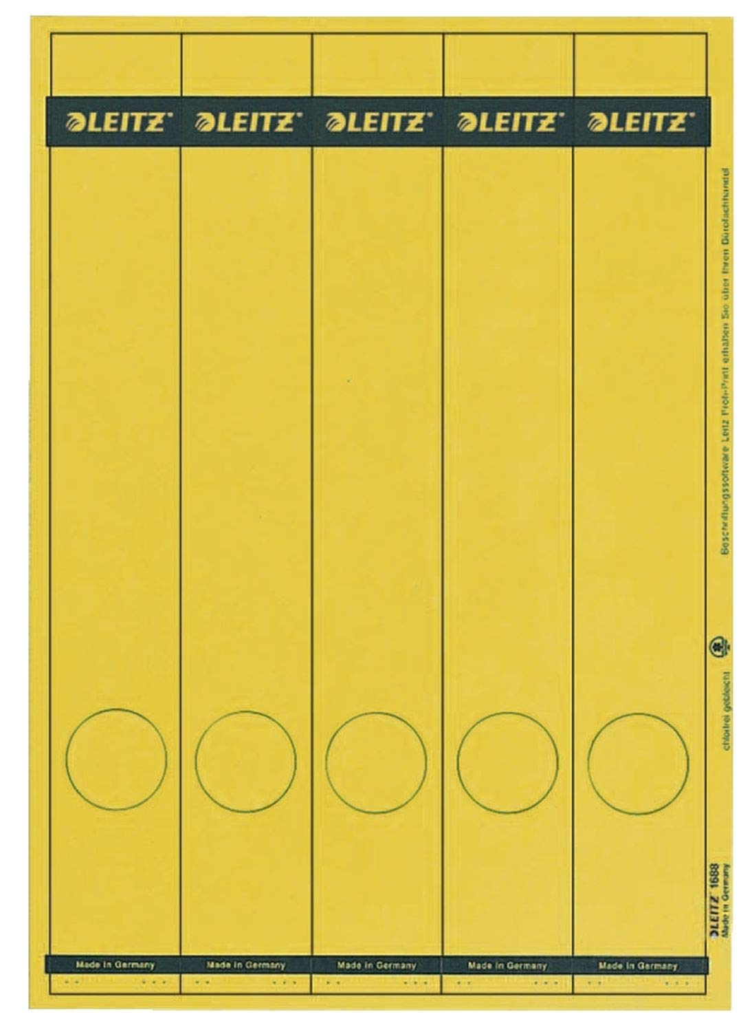 LEITZ® Rückenschild, auf A4-Bogen, selbstklebend, Papier, schmal/lang, 39 x 285 mm, gelb (125 Stück), Sie erhalten 1 Packung á 125 Stück