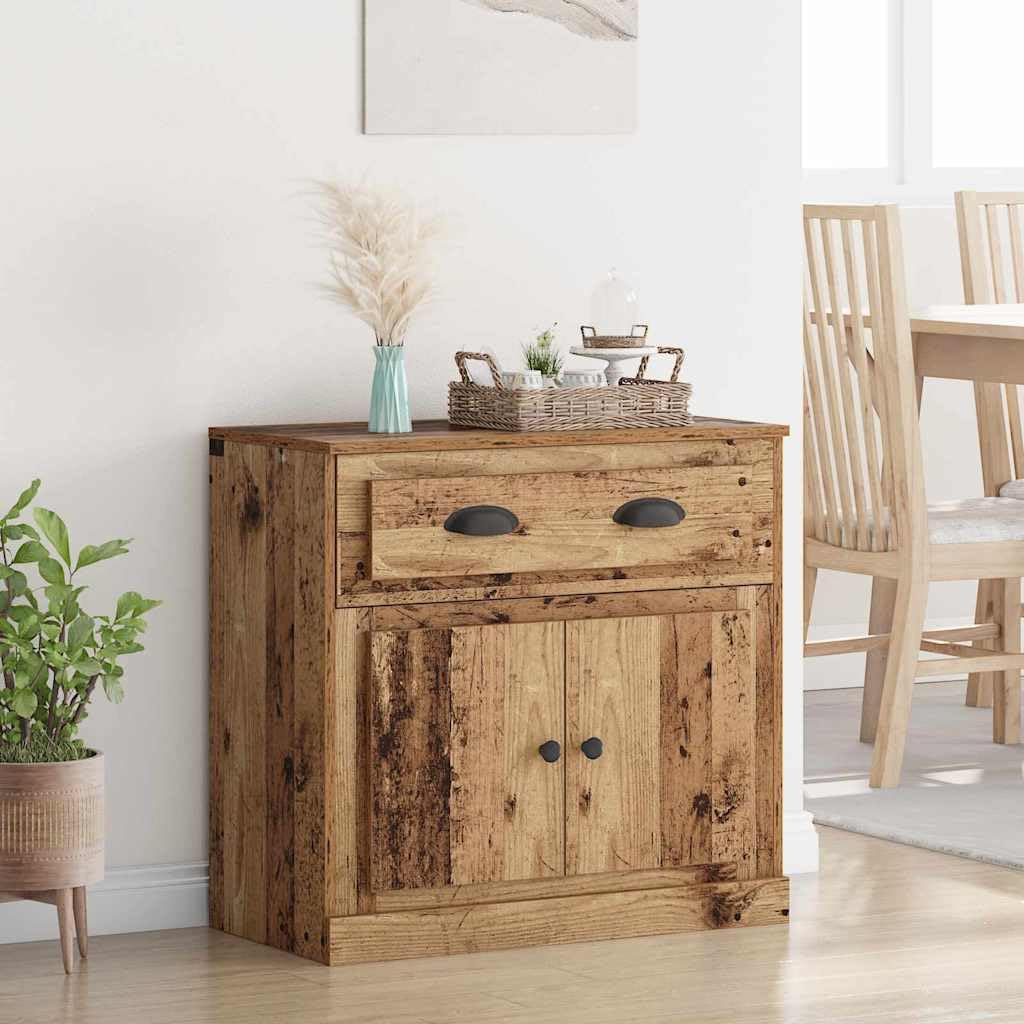 Aparador alto 70 x 35,5 x 67,5 cm, aspecto de madera vieja, con 2 puertas y cajón, para salón, pasillo, cocina, almacenamiento, gabinete moderno