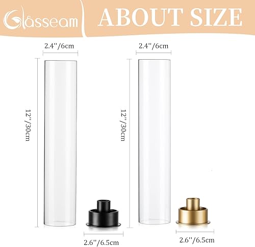 Miniatura 5 de Glasseam Juego de 6 portavelas de cristal negro Hurricane, portavelas cilíndricos de cristal, modernos portavelas cónicos con pantalla de chimenea