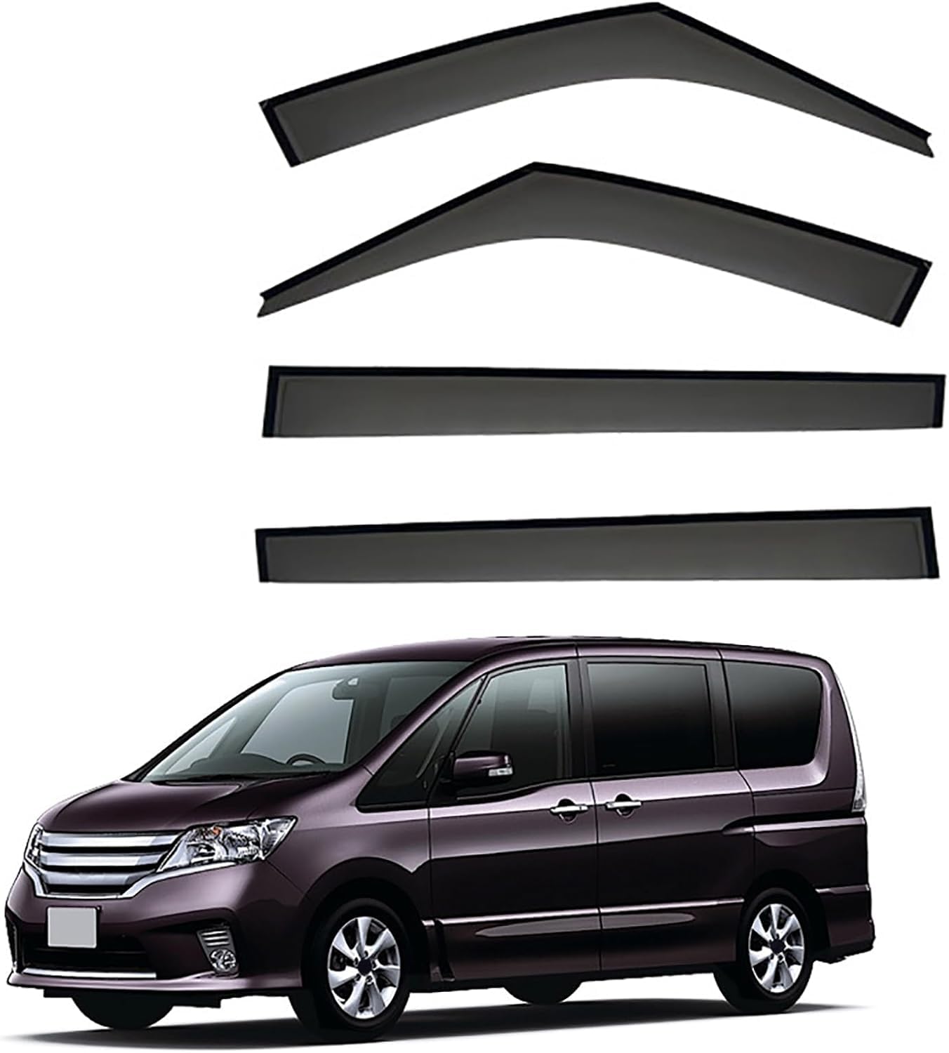 Liufangfc Normal Wind Deflectors For Nissan Serena Mk4-C26 2010-2016 – 4Pc Tape-On Smoked Visors, Weatherproof, Anti-Salt/Snow, Low-Noise