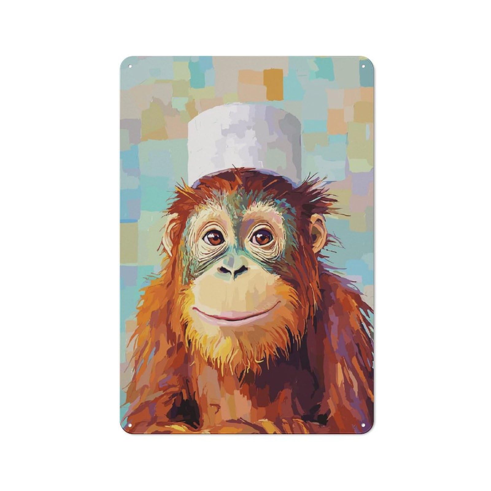 Junmoney Style-20 Rustic Tin Sign 30X20cm Featuring Orangutan With Chefs Hat Painting For Garage Or Workshop, For Garage, Workshop And Man Cave Decoration