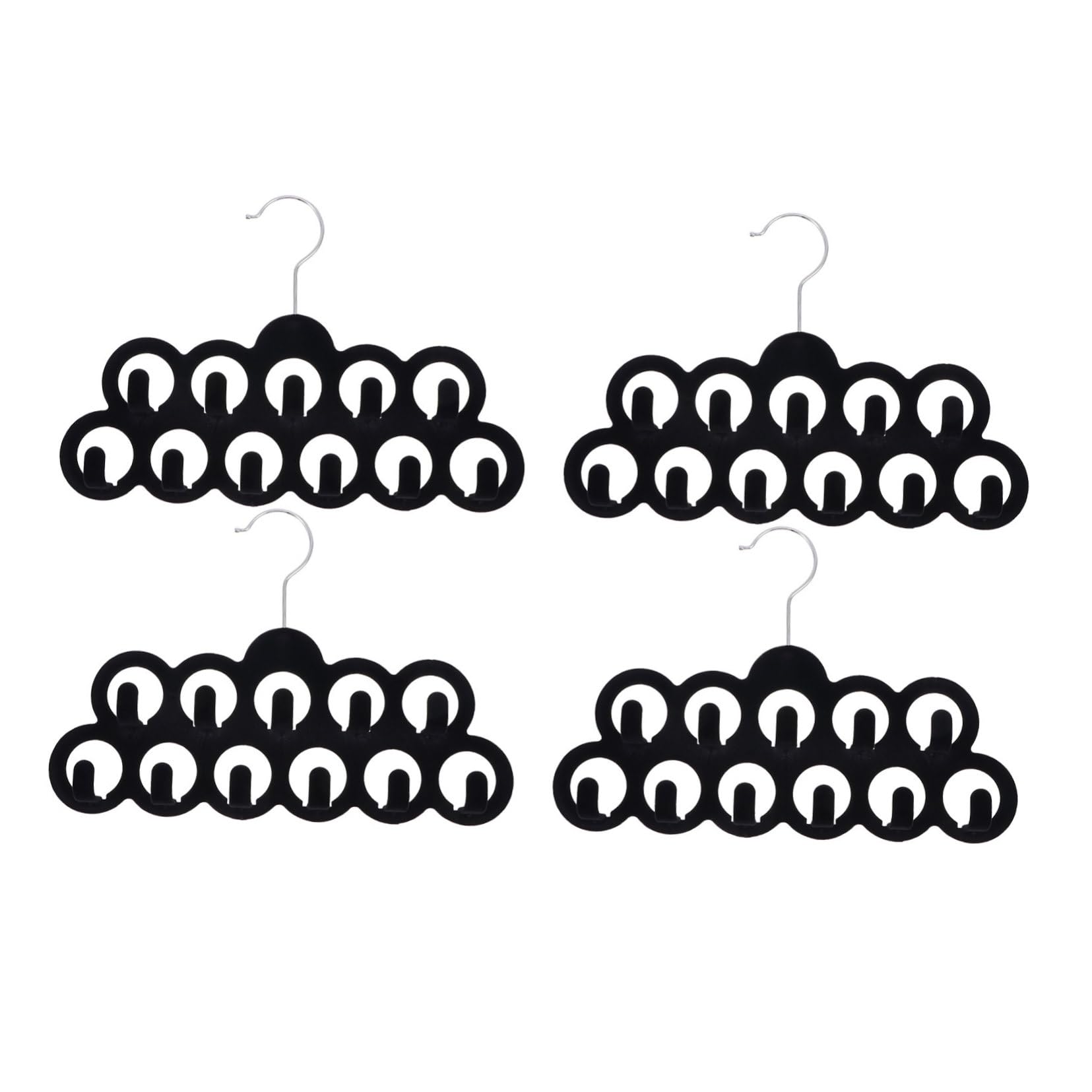 Ciieeo 11 Hooks Belt Hangers Non-Slip Tie Rack Hanger Scarf Storage Holders Set of 4 (Black)