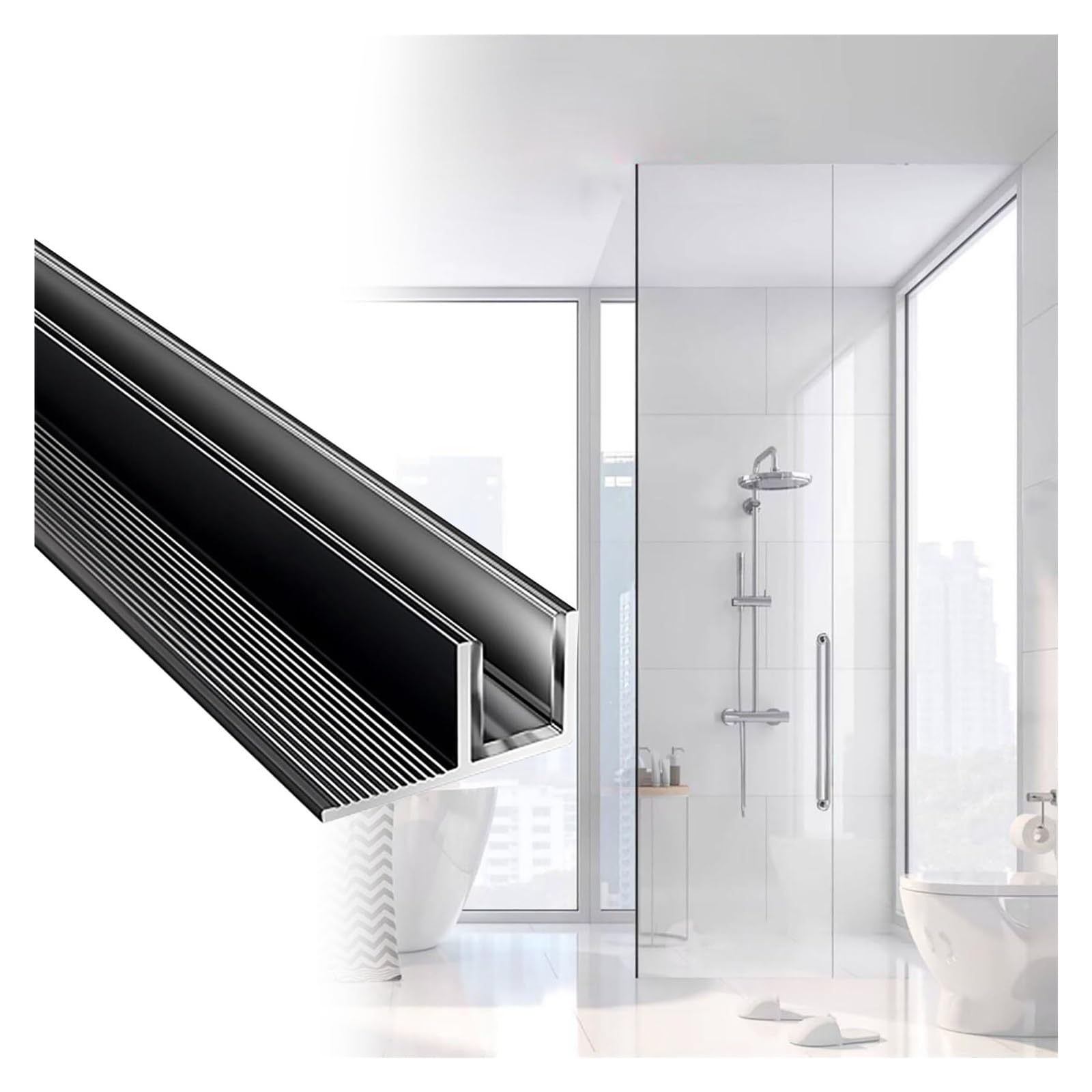 JYHHCYS Water Resistant U Channel, U-Shaped Aluminum Glass Support Rai for Shower Door, 10mm/12mm Embedded Profile Panel Fixed Slot, Easy Installation(Black,Fit 12mm/0.47in glass)