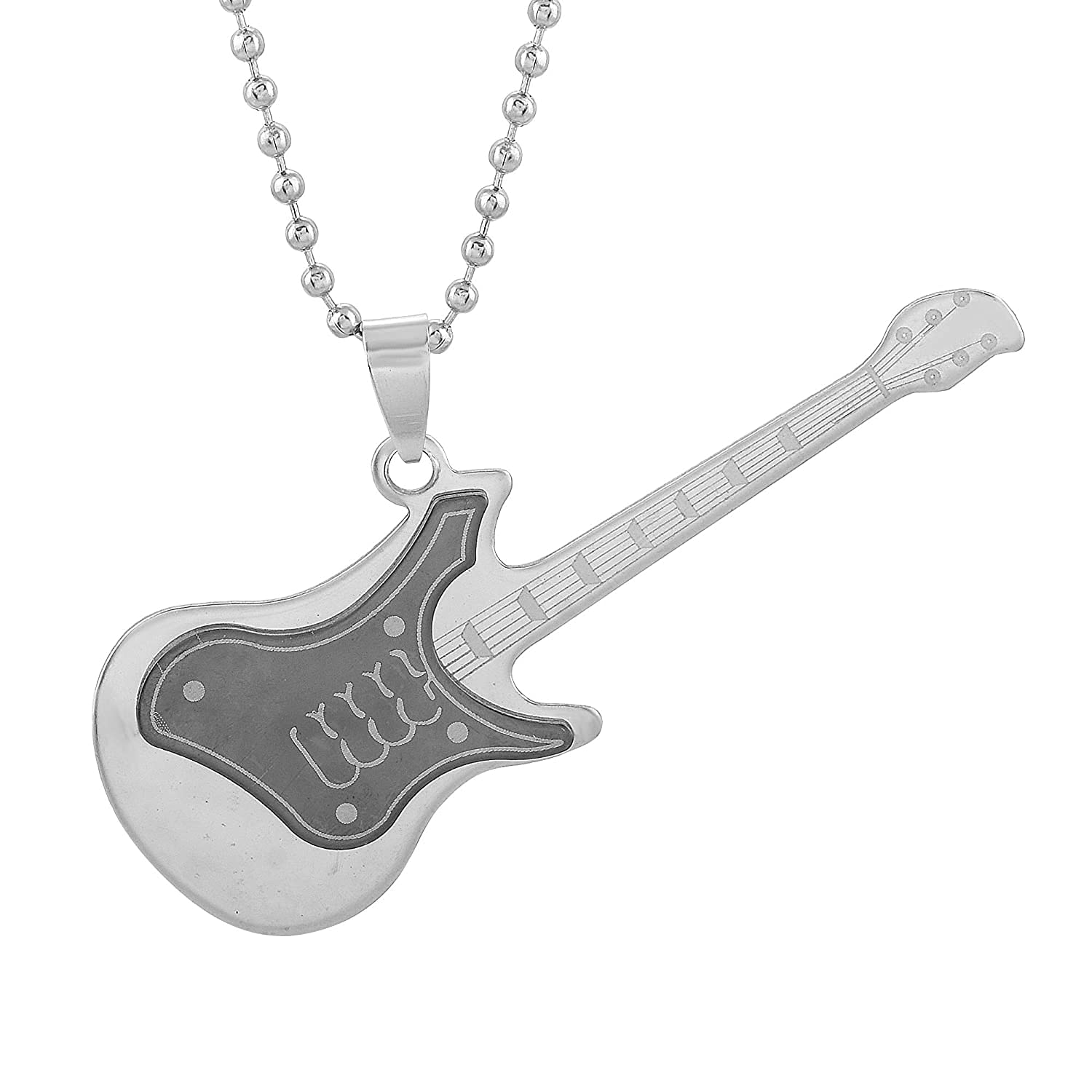 stainless steel rock electric guitar bass pendant necklace with chain gift for music lovers jewelry for men women