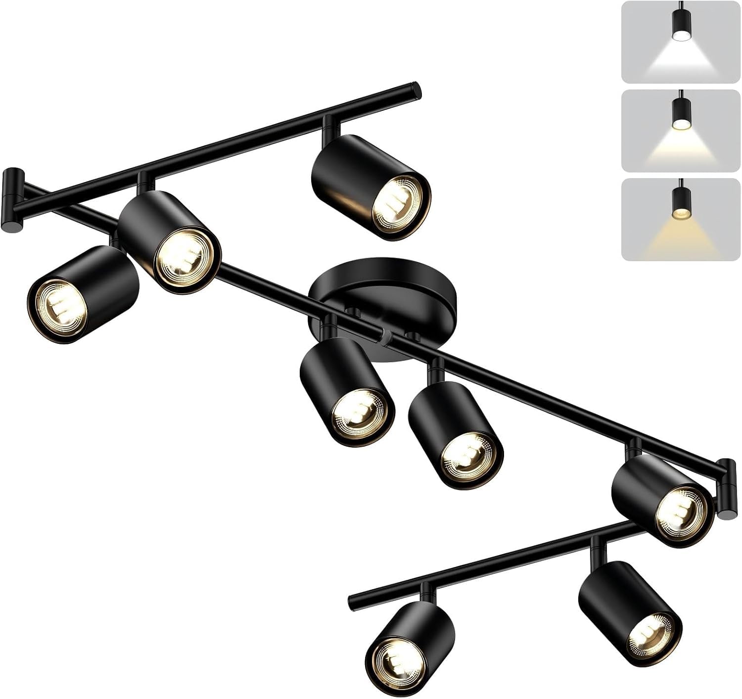 Lightbiz 8 Way LED Ceiling Spotlight, 3 Color Adjustable Kitchen Lights Ceiling Including 8 x GU10 Bulbs, Spot Lights Ceiling with Rotatable Heads, Modern Fixture for Kitchen, Living Room, Hallway